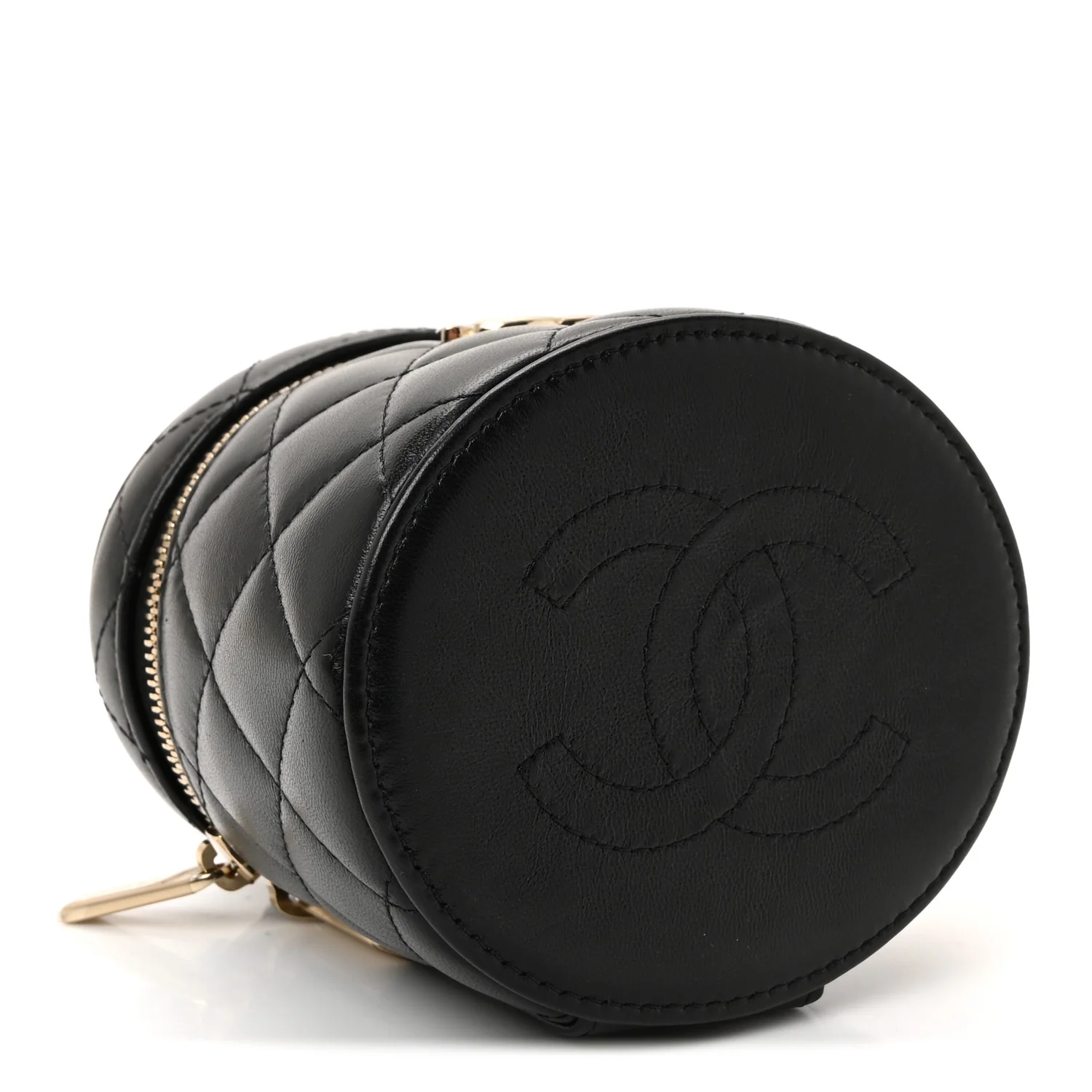 Lambskin Quilted Ruched Handle Vanity Case Black - Image 3