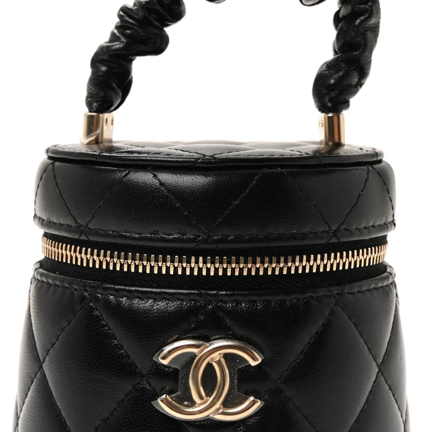 Lambskin Quilted Ruched Handle Vanity Case Black - Image 7
