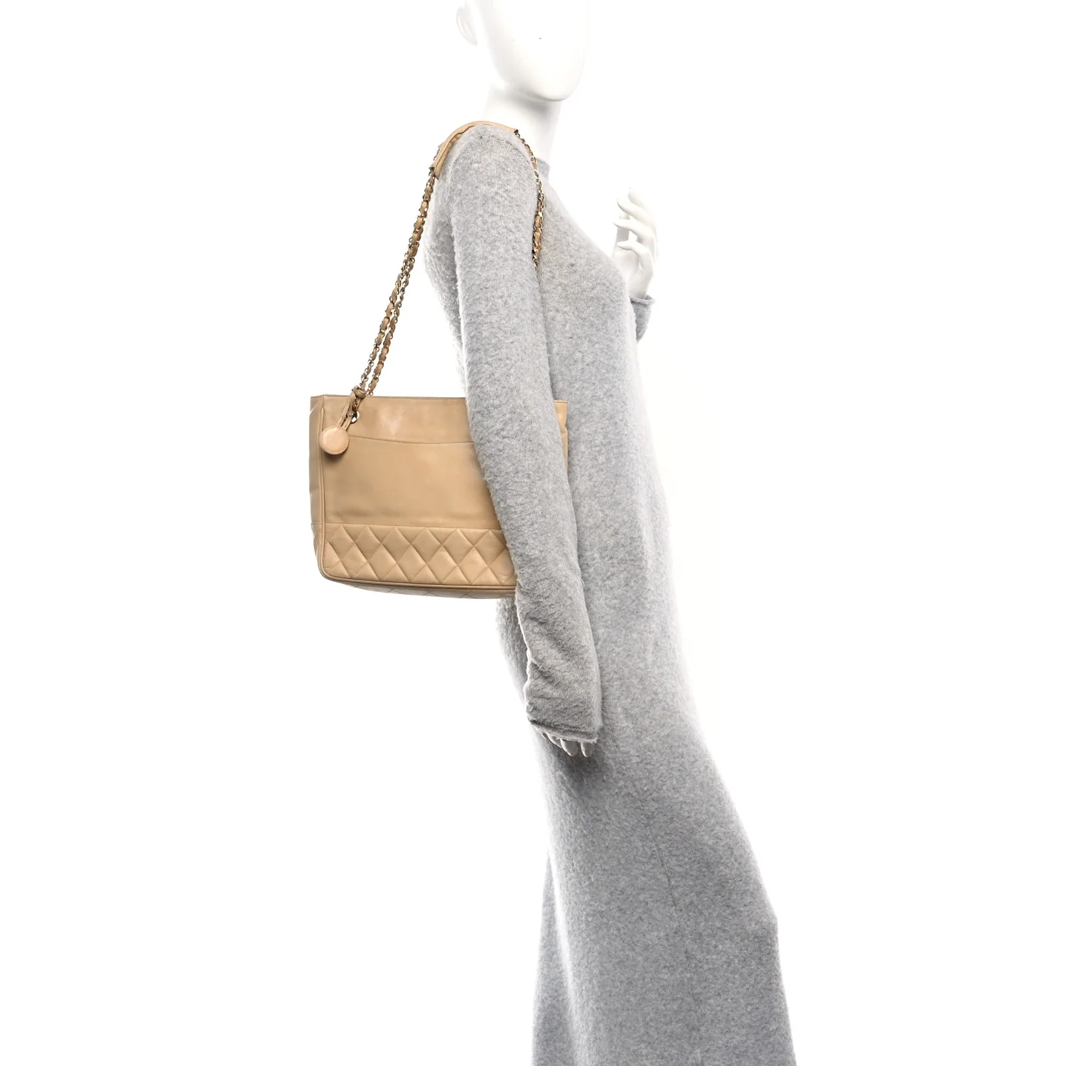 Lambskin Quilted Shopping Tote Beige - Image 2