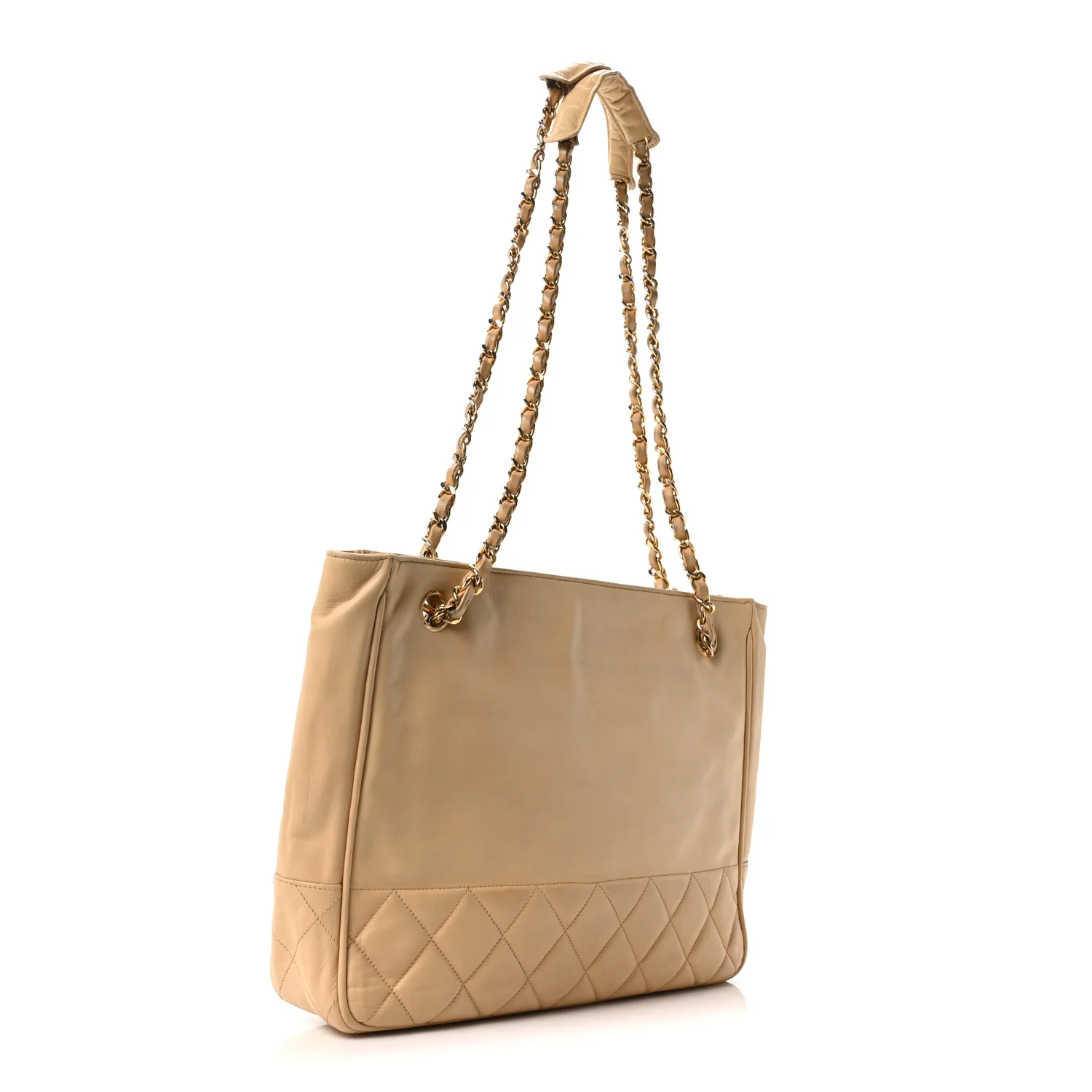Lambskin Quilted Shopping Tote Beige - Image 3