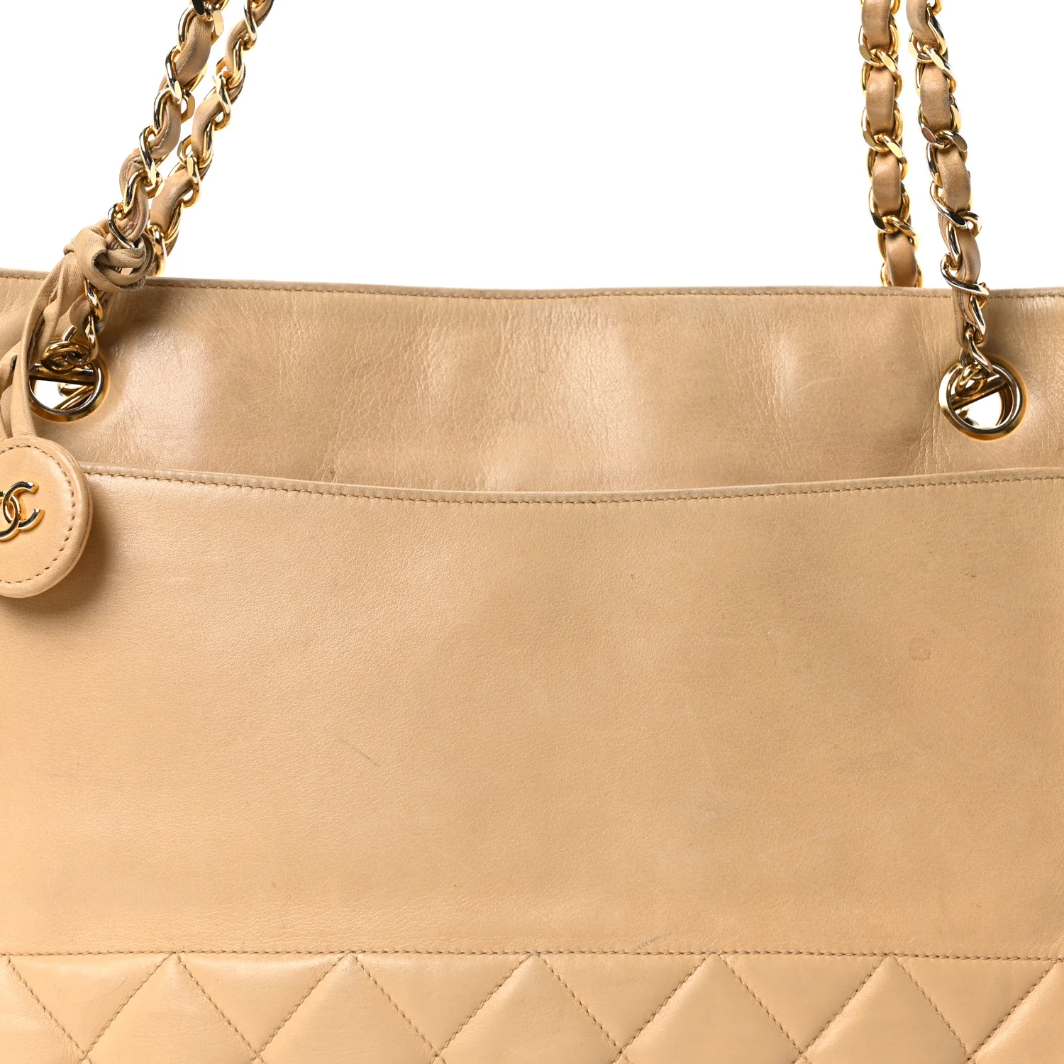 Lambskin Quilted Shopping Tote Beige - Image 9
