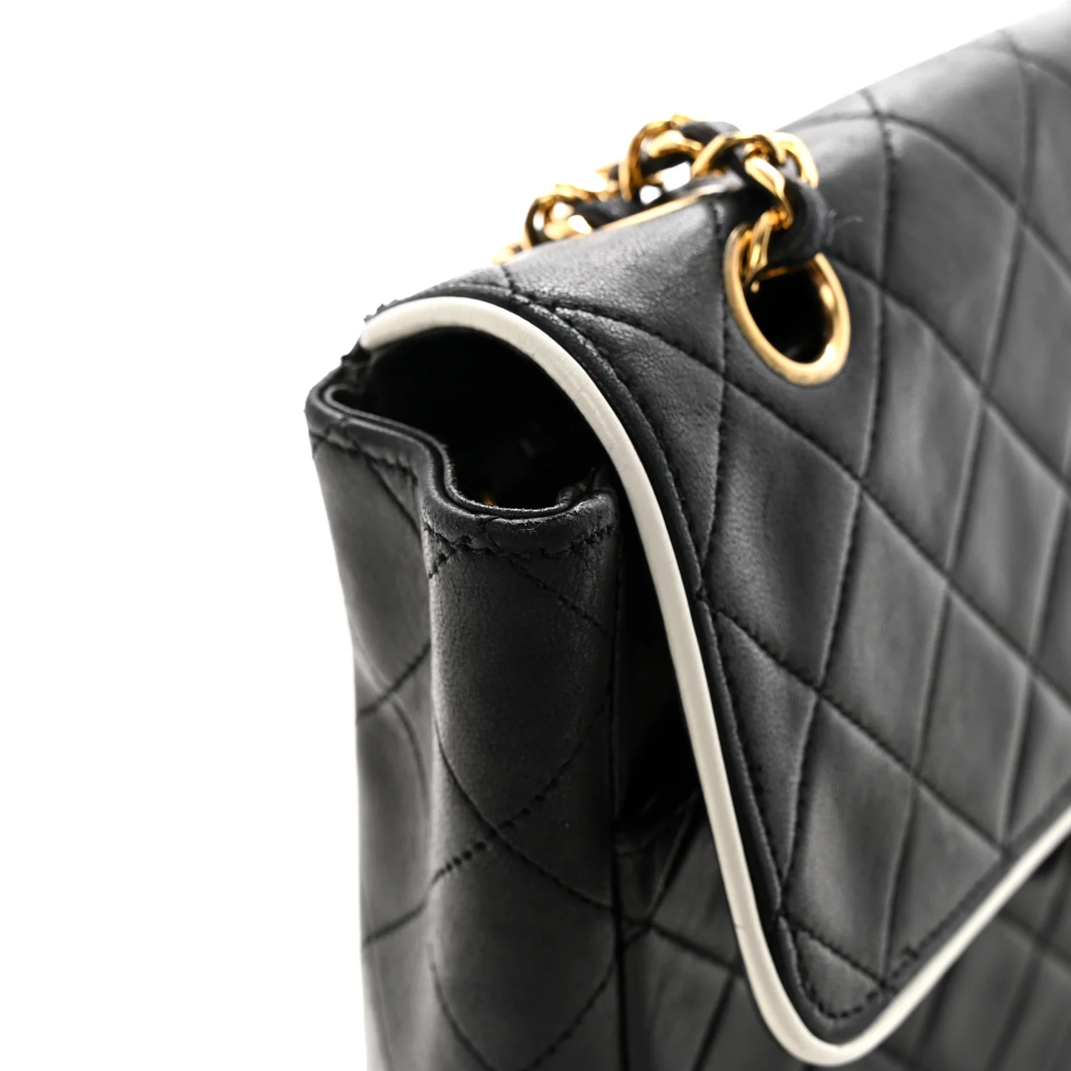 Lambskin Quilted Single Flap Black White - Image 11