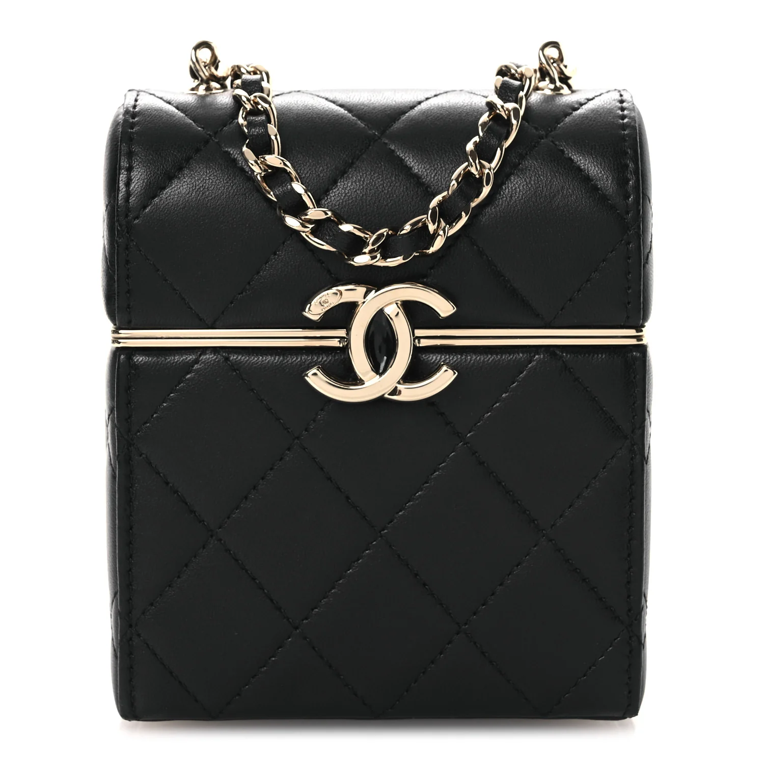 Lambskin Quilted Small Box With Chain Black
