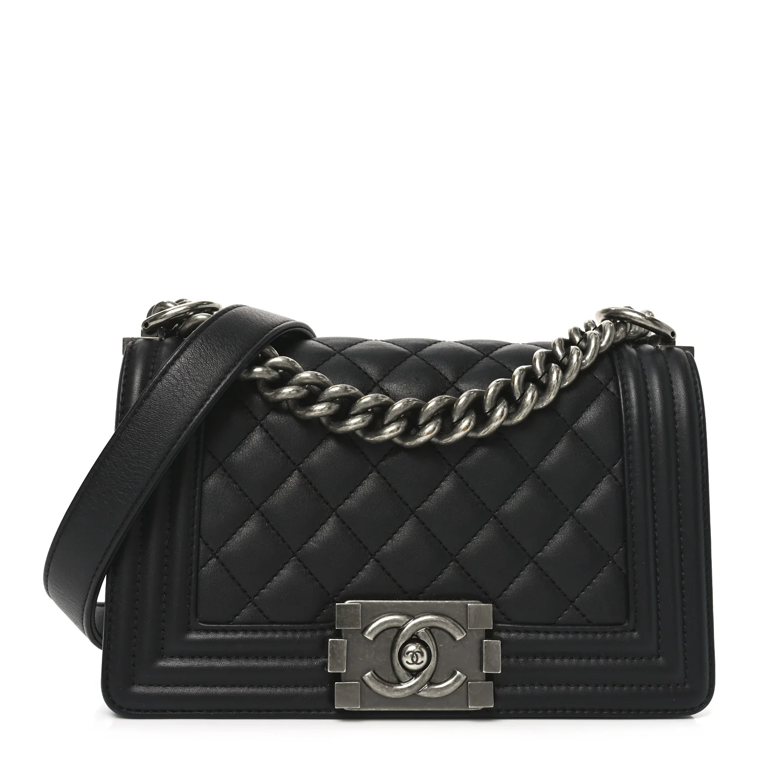 Lambskin Quilted Small Boy Flap Black
