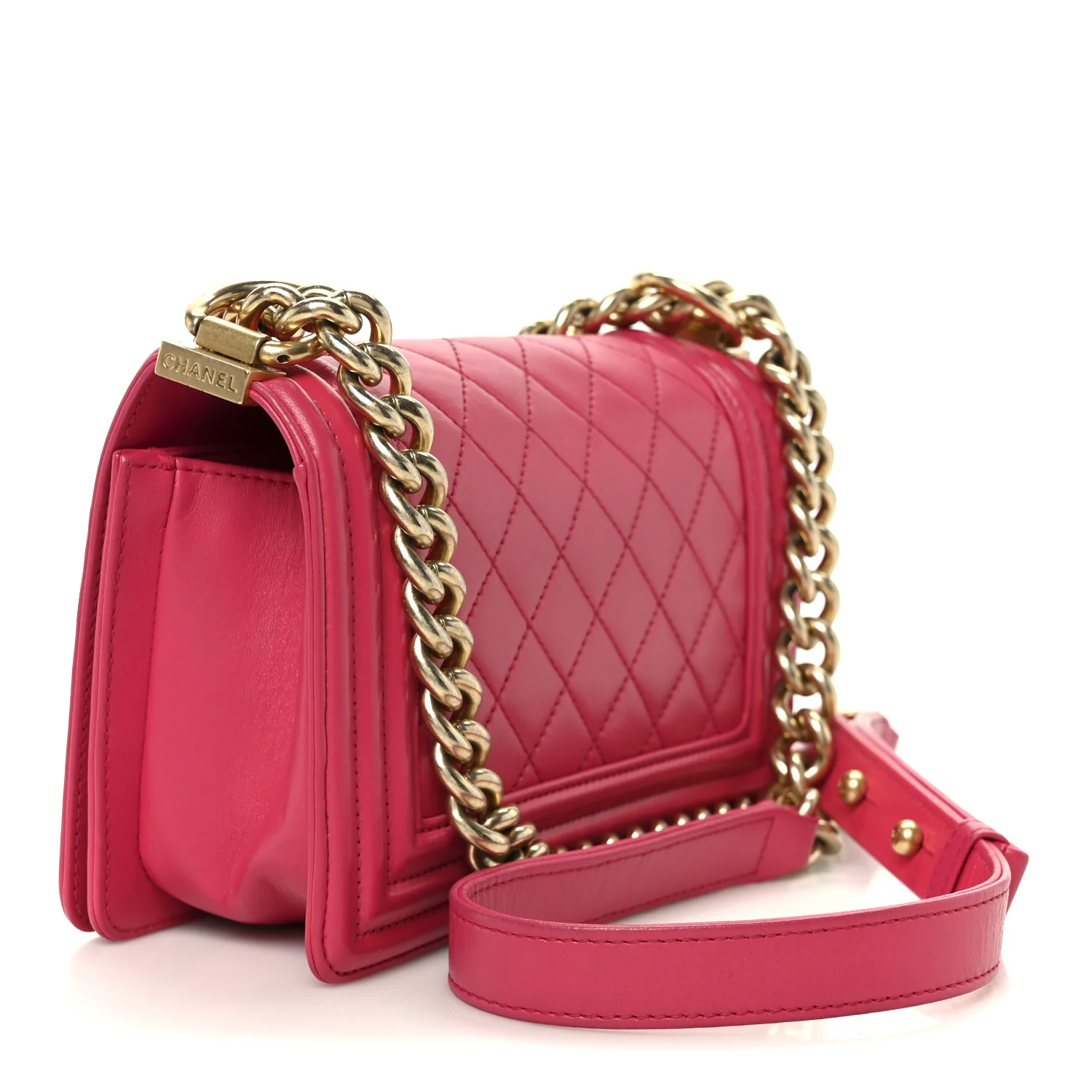 Lambskin Quilted Small Boy Flap Dark Pink - Image 3