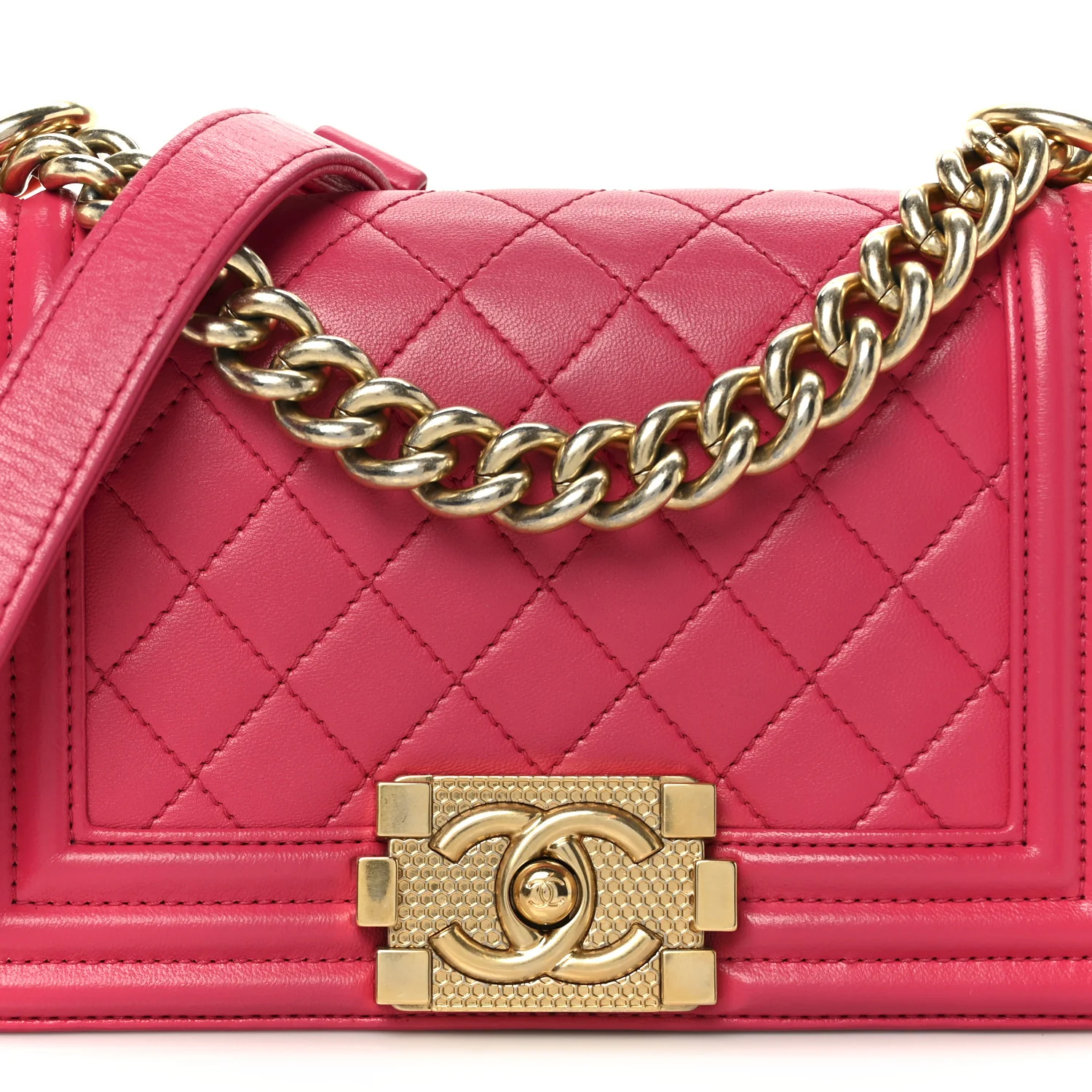 Lambskin Quilted Small Boy Flap Dark Pink - Image 8