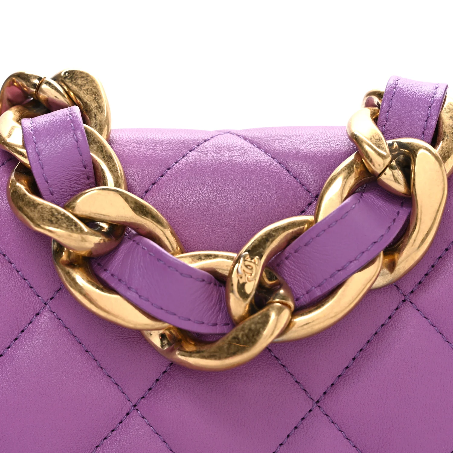 Lambskin Quilted Small CC Funky Town Flap Purple - Image 8