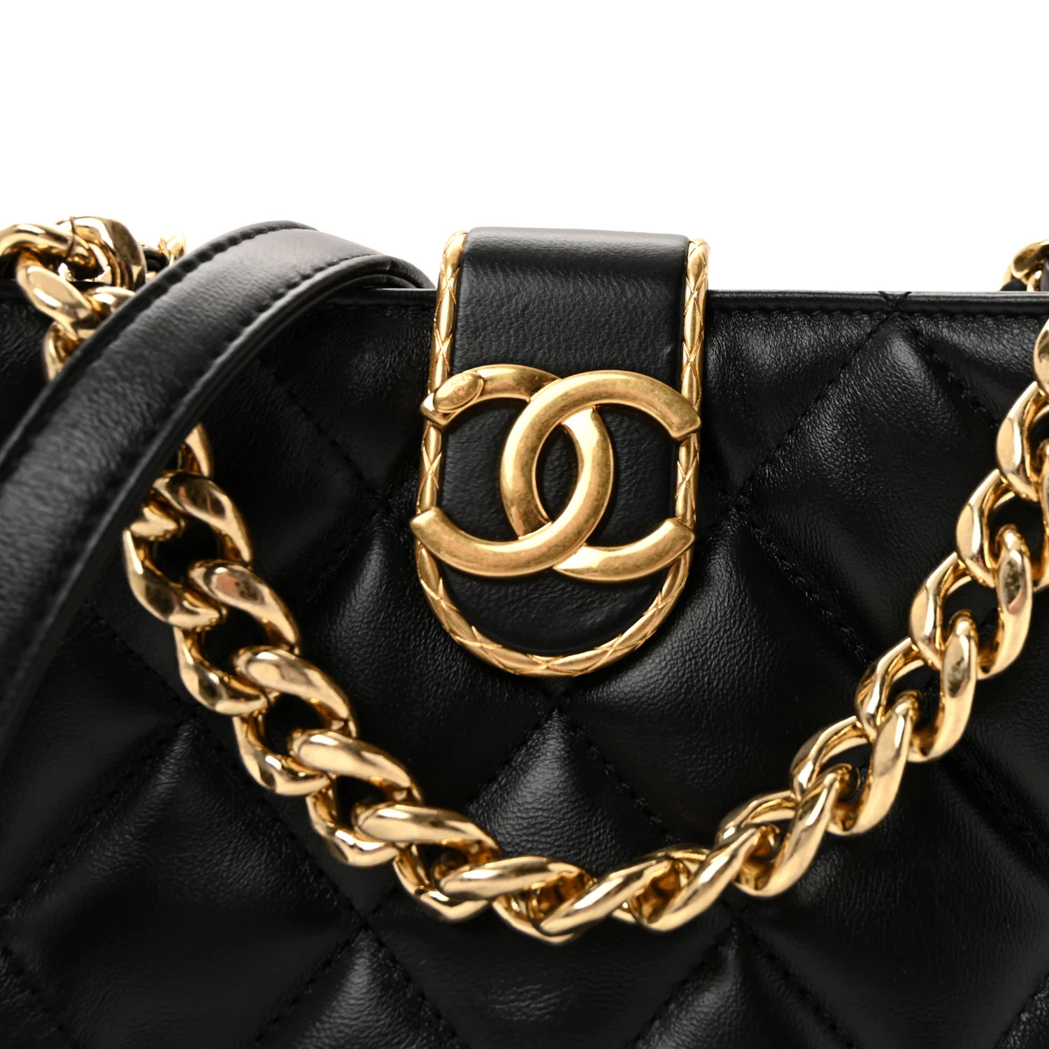 Lambskin Quilted Small Chain Hobo Black - Image 8