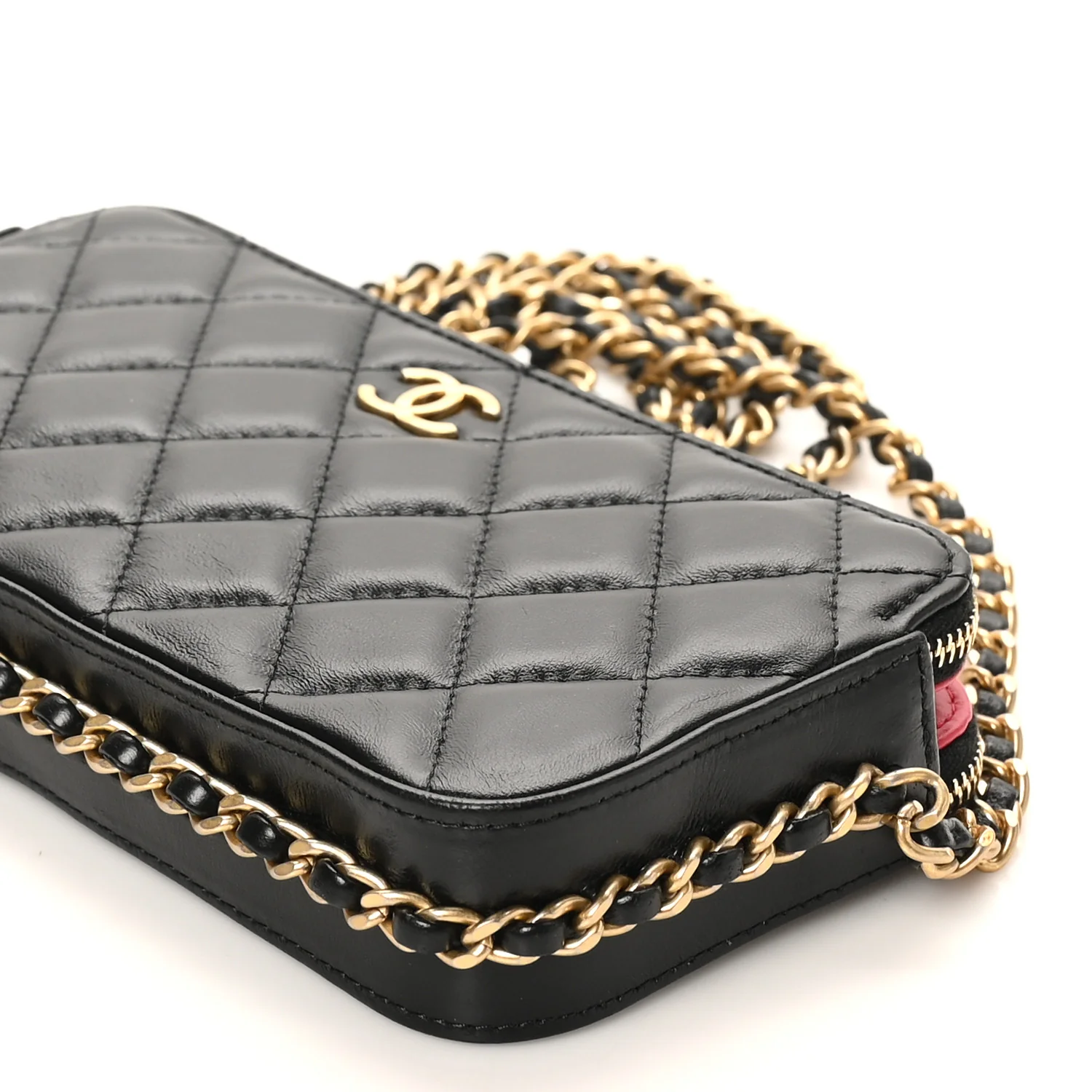 Lambskin Quilted Small Clutch With Chain Black - Image 11