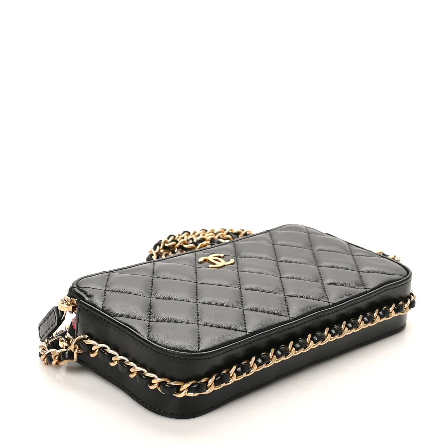 Lambskin Quilted Small Clutch With Chain Black - Image 4