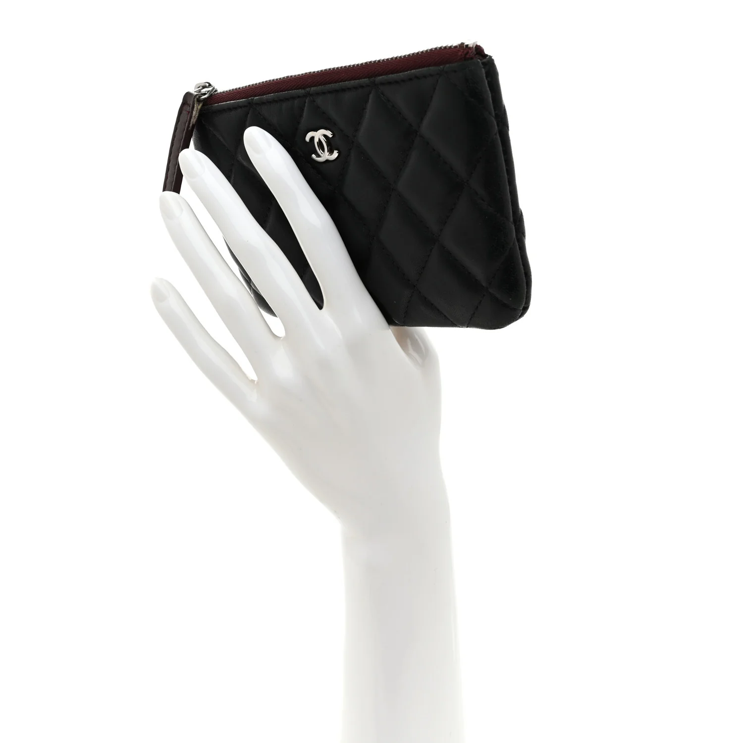 Lambskin Quilted Small Cosmetic Case Black - Image 2