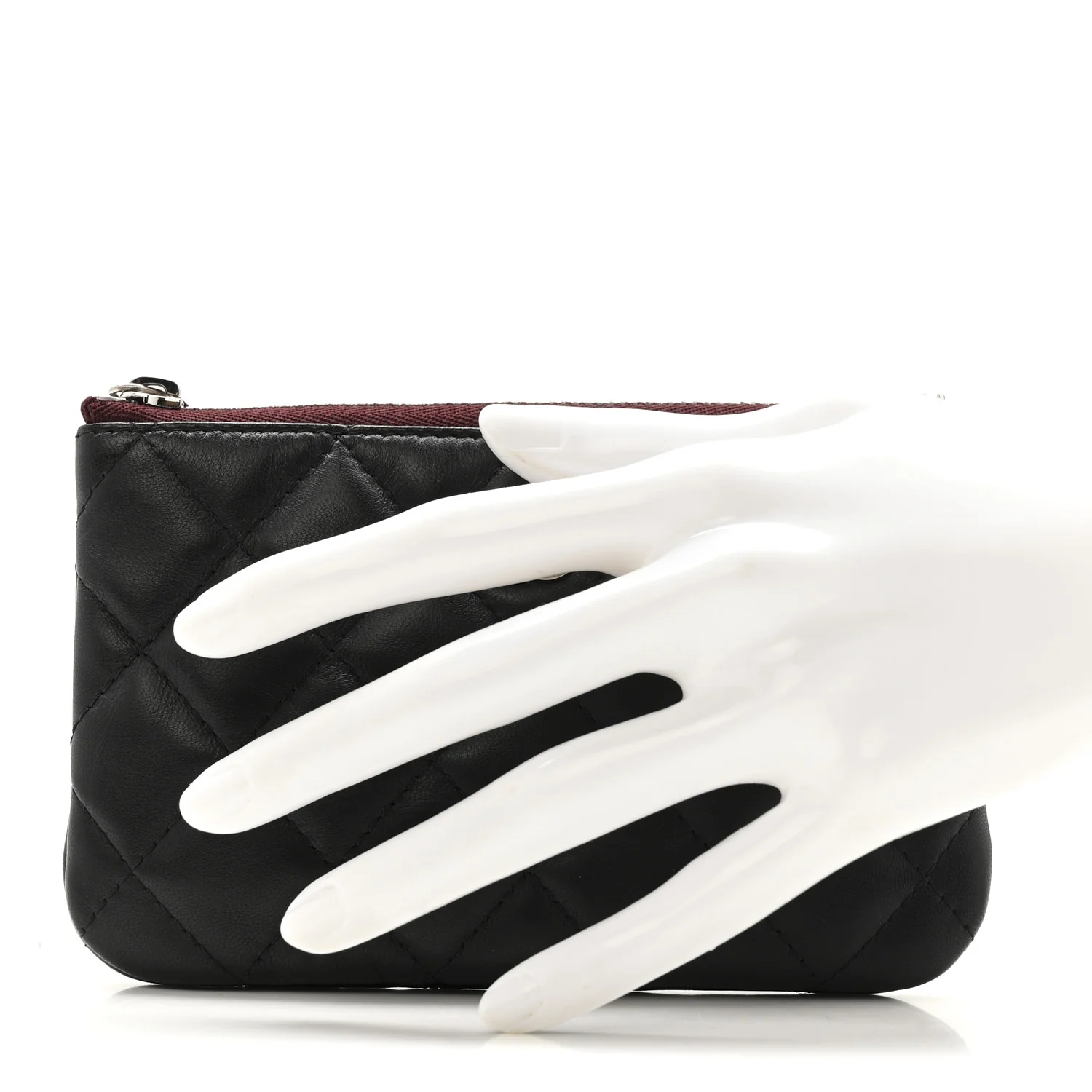 Lambskin Quilted Small Cosmetic Case Black - Image 2
