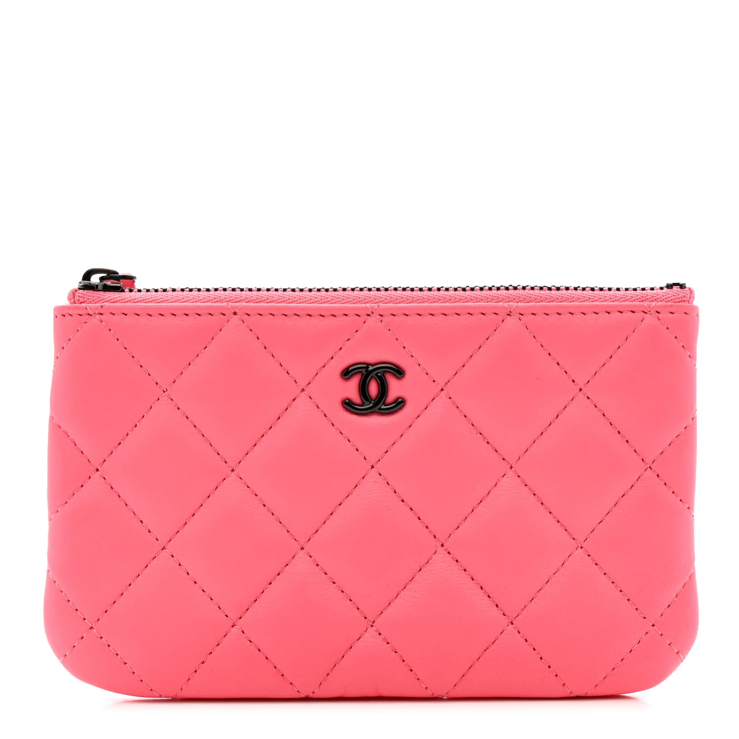 Lambskin Quilted Small Cosmetic Case Coral Pink
