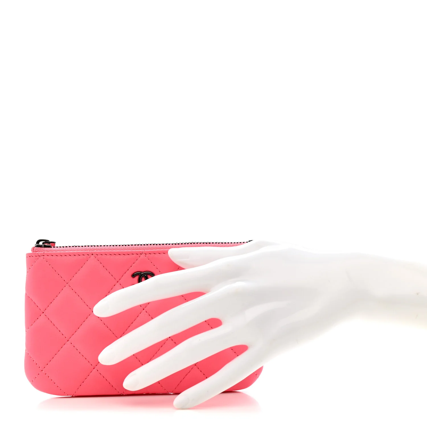 Lambskin Quilted Small Cosmetic Case Coral Pink - Image 2