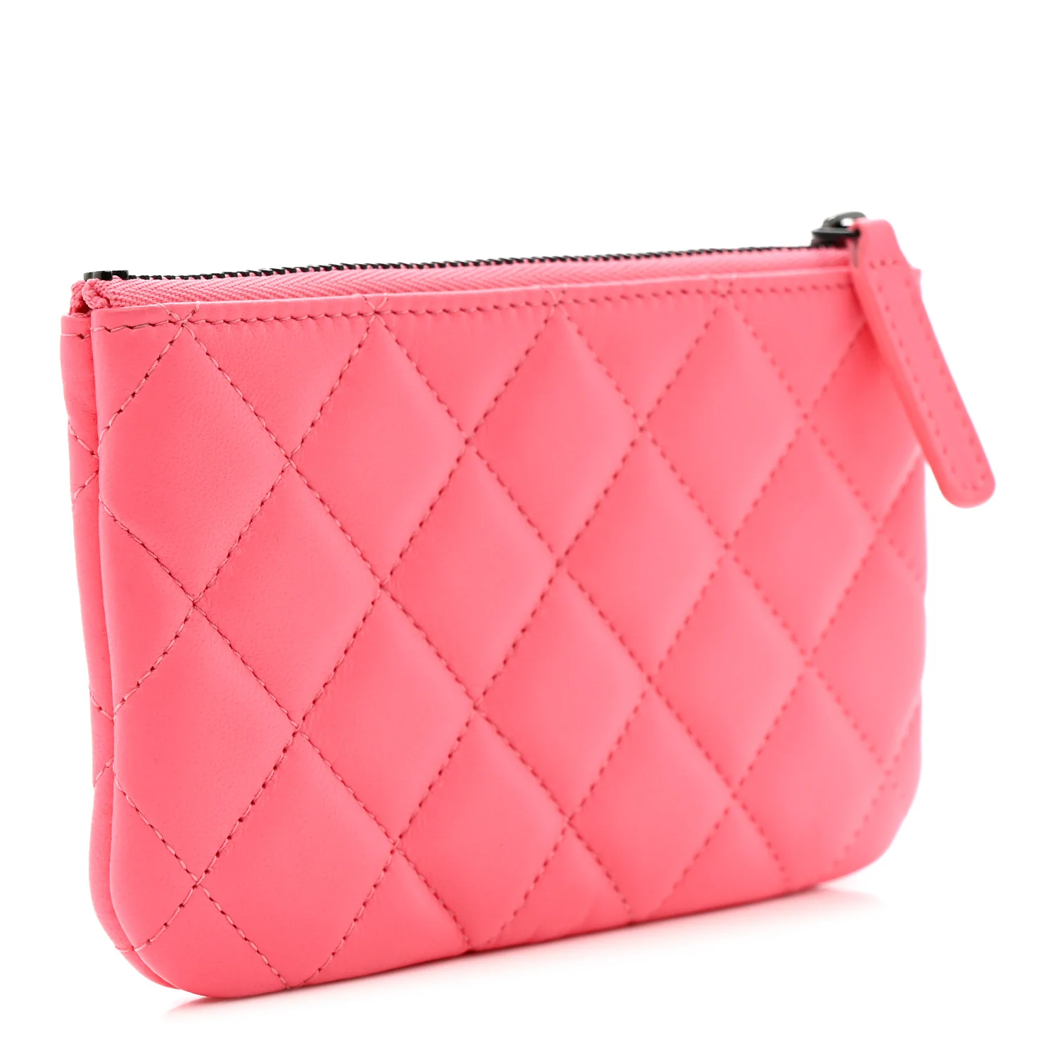 Lambskin Quilted Small Cosmetic Case Coral Pink - Image 3