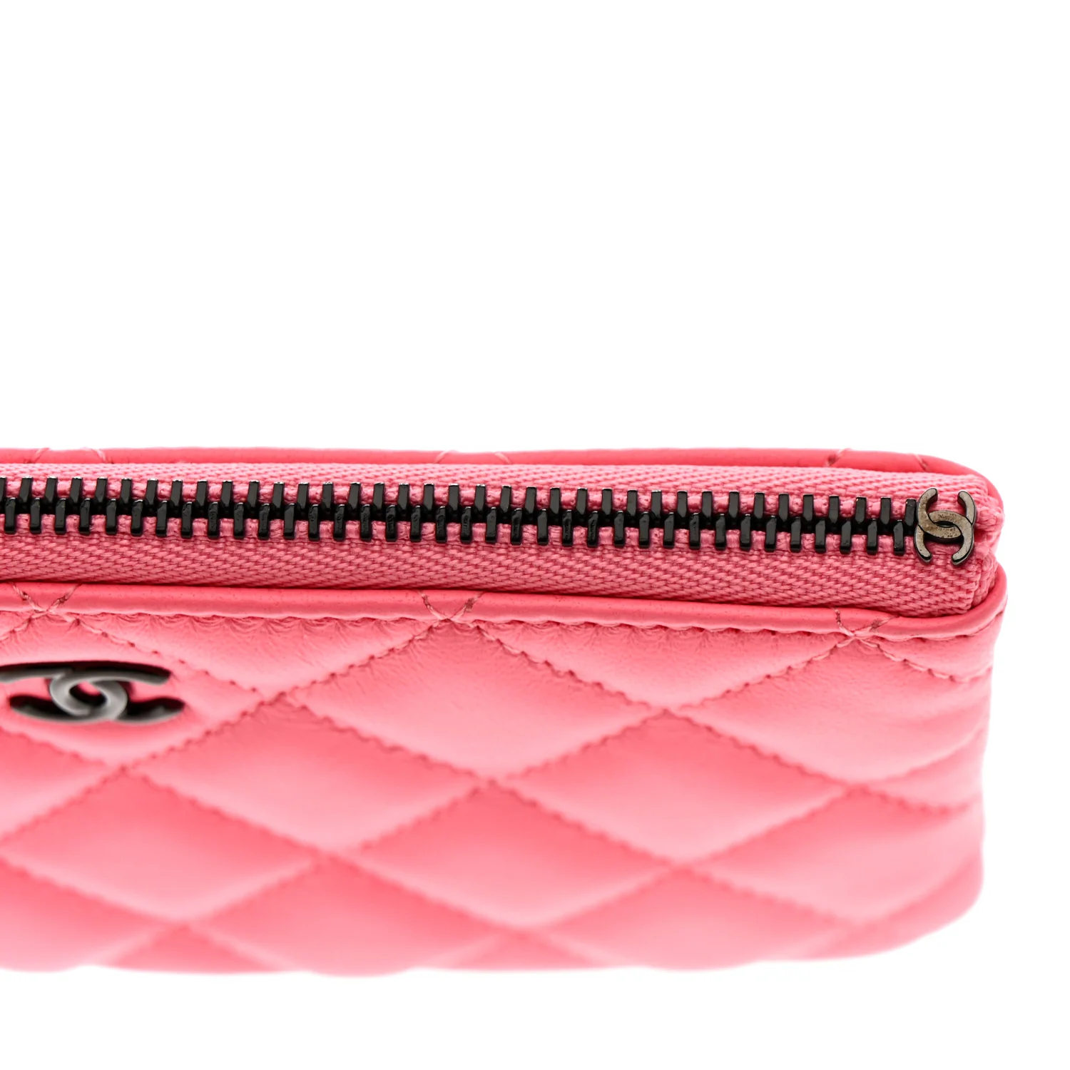 Lambskin Quilted Small Cosmetic Case Coral Pink - Image 8