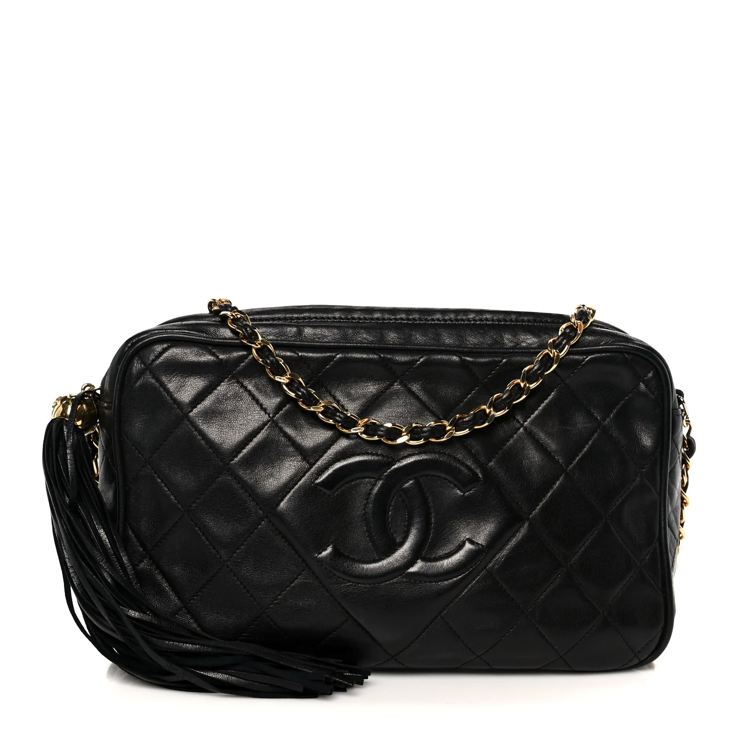 Lambskin Quilted Small Diamond CC Camera Case Black