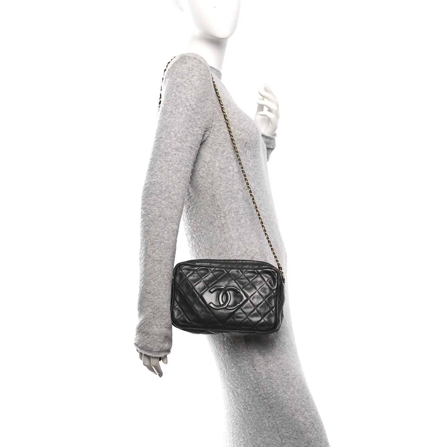 Lambskin Quilted Small Diamond CC Camera Case Black - Image 2