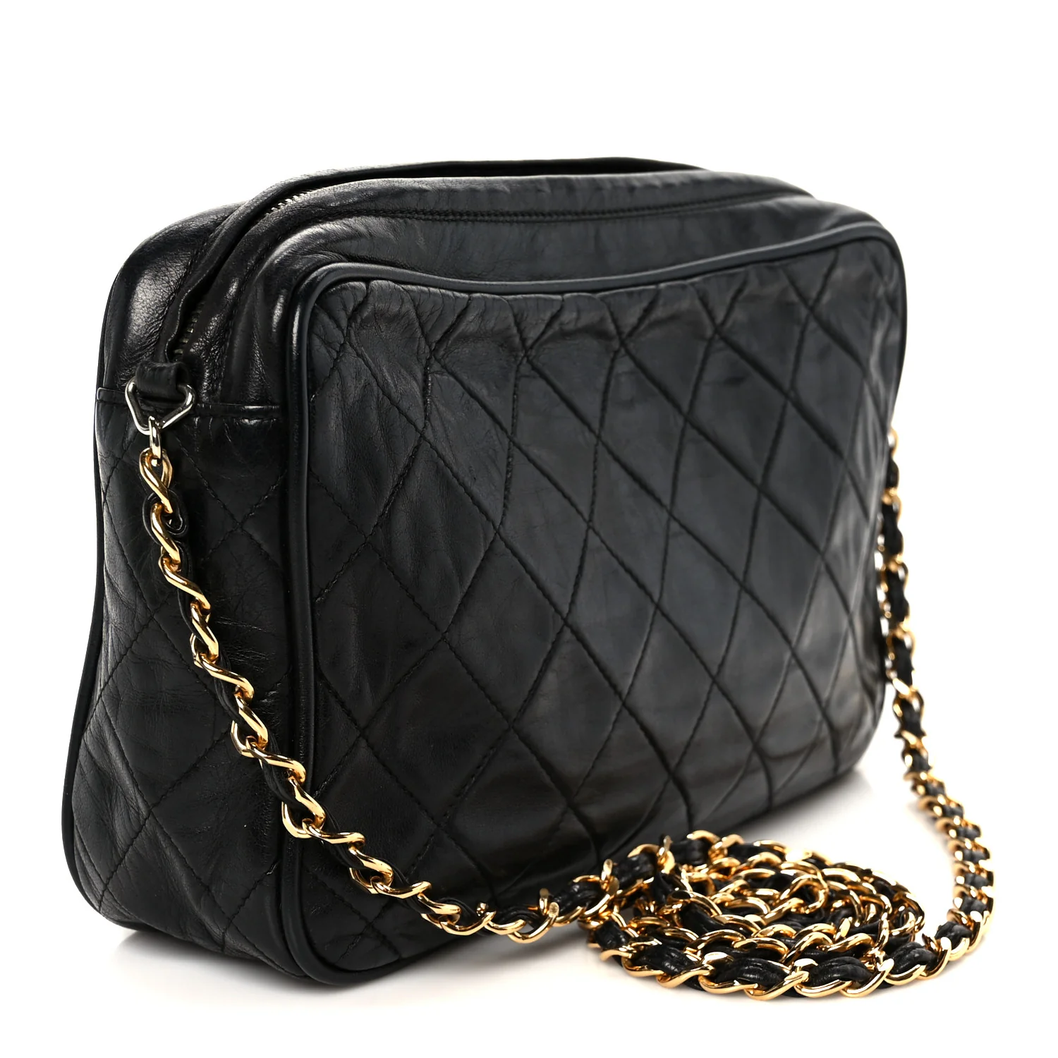 Lambskin Quilted Small Diamond CC Camera Case Black - Image 3