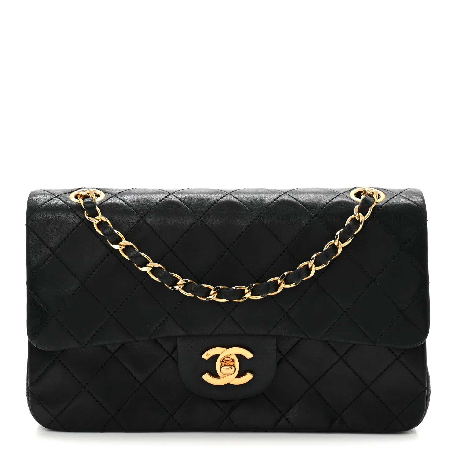 Lambskin Quilted Small Double Flap Black
