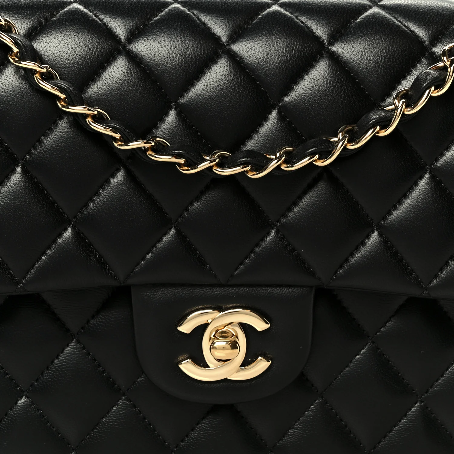 Lambskin Quilted Small Double Flap Black - Image 17