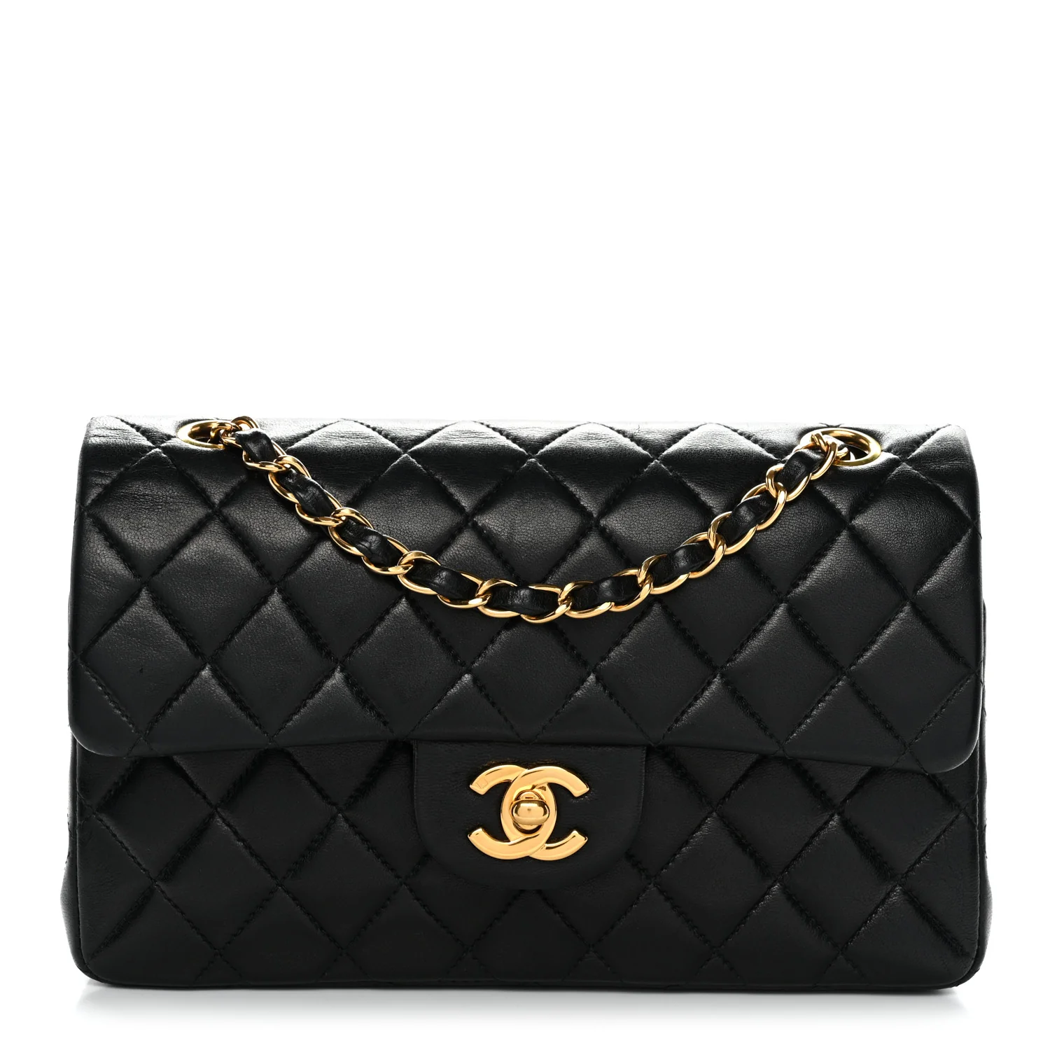 Lambskin Quilted Small Double Flap Black