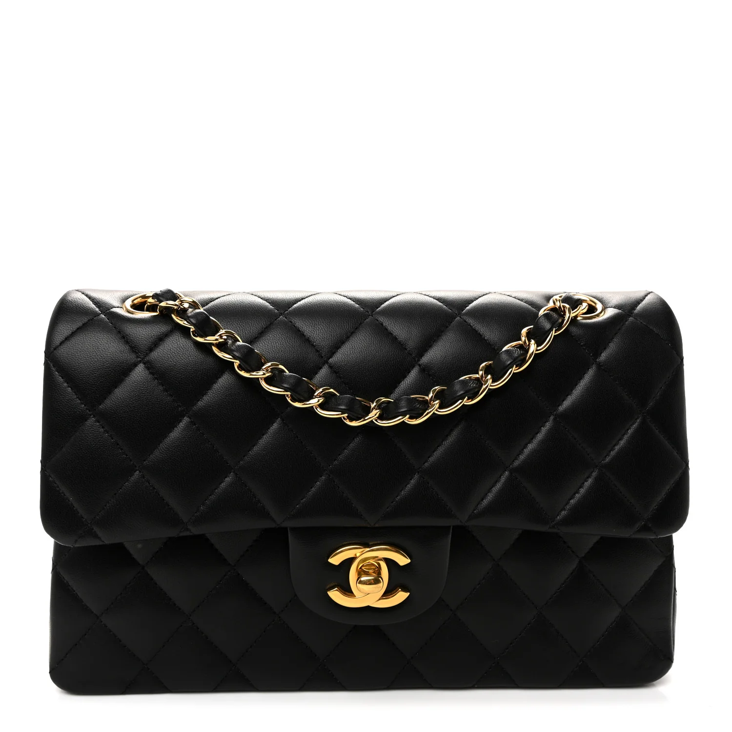 Lambskin Quilted Small Double Flap Black