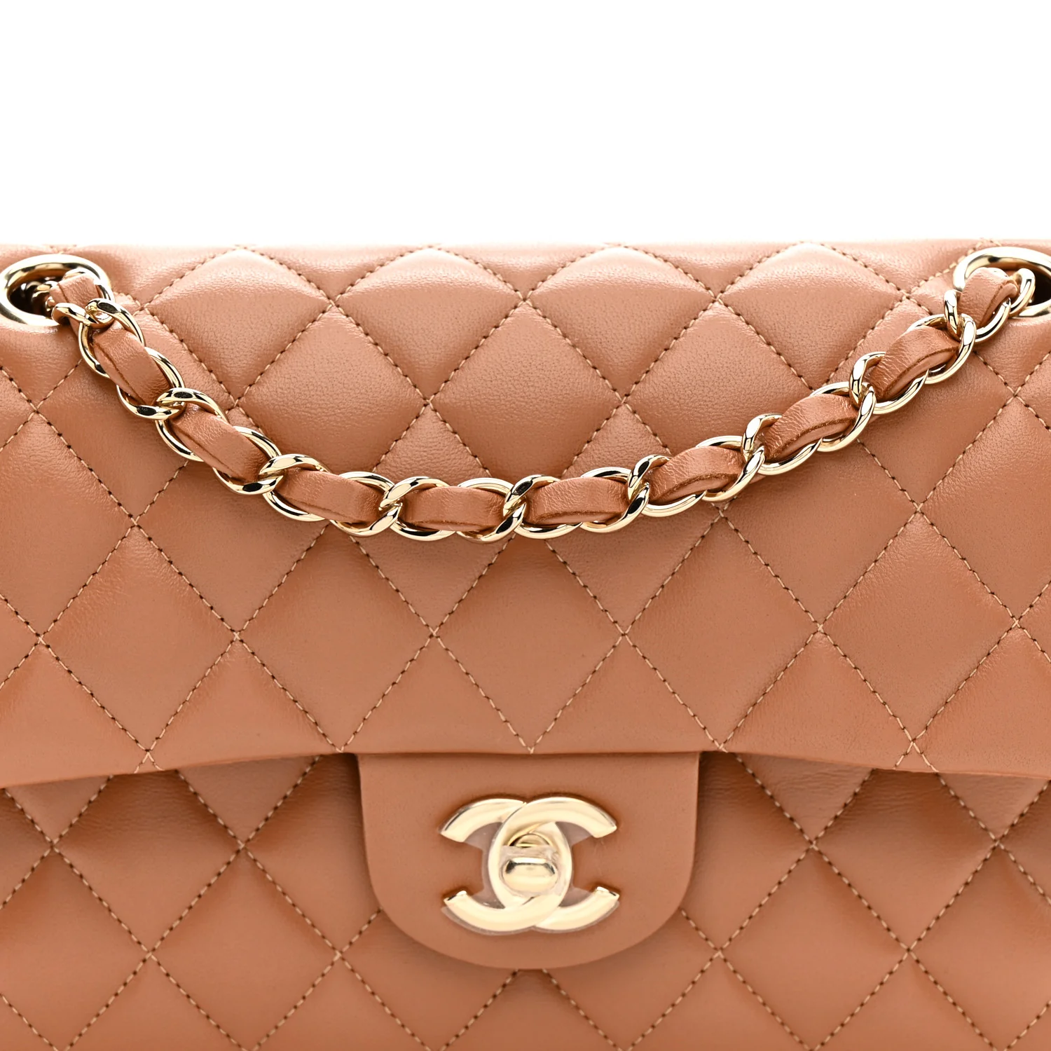 Lambskin Quilted Small Double Flap Brown - Image 8