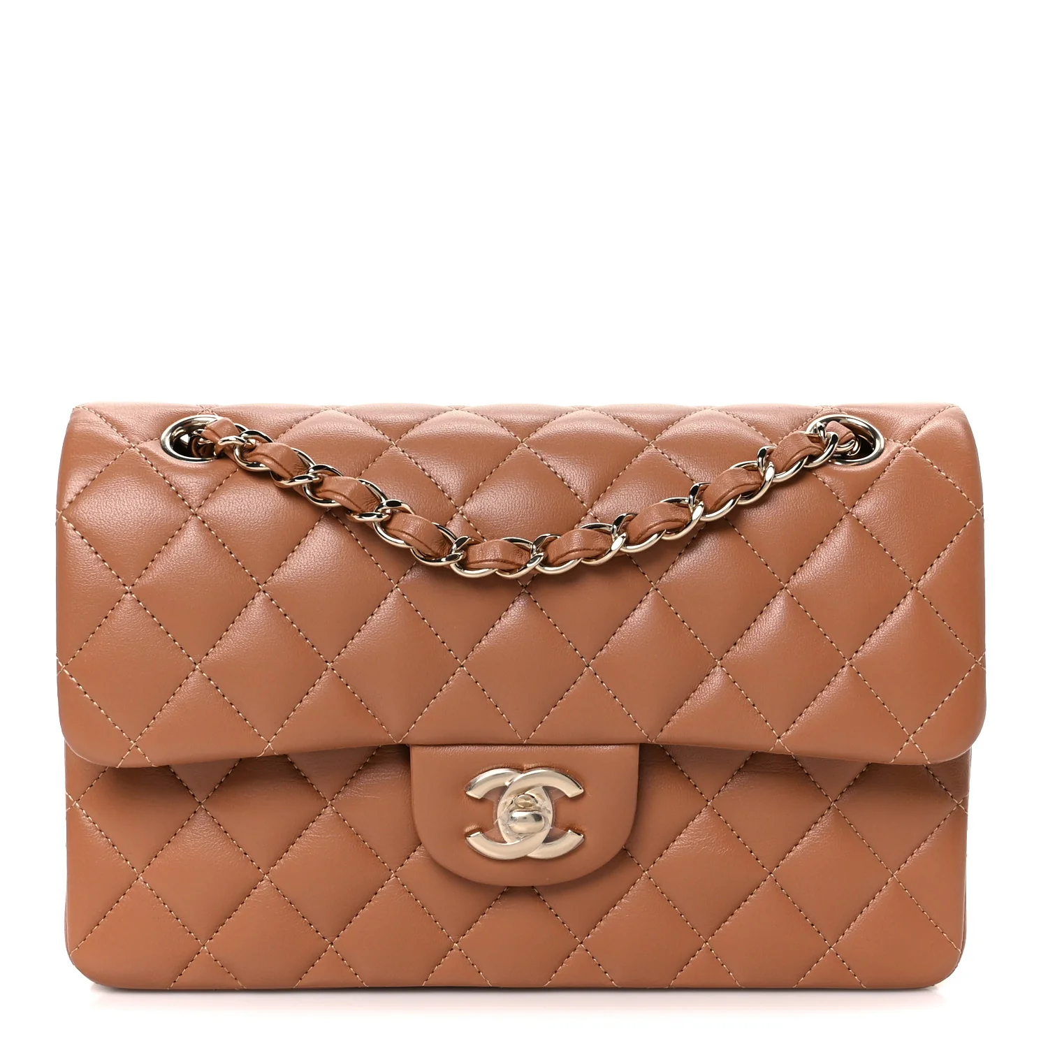Lambskin Quilted Small Double Flap Brown