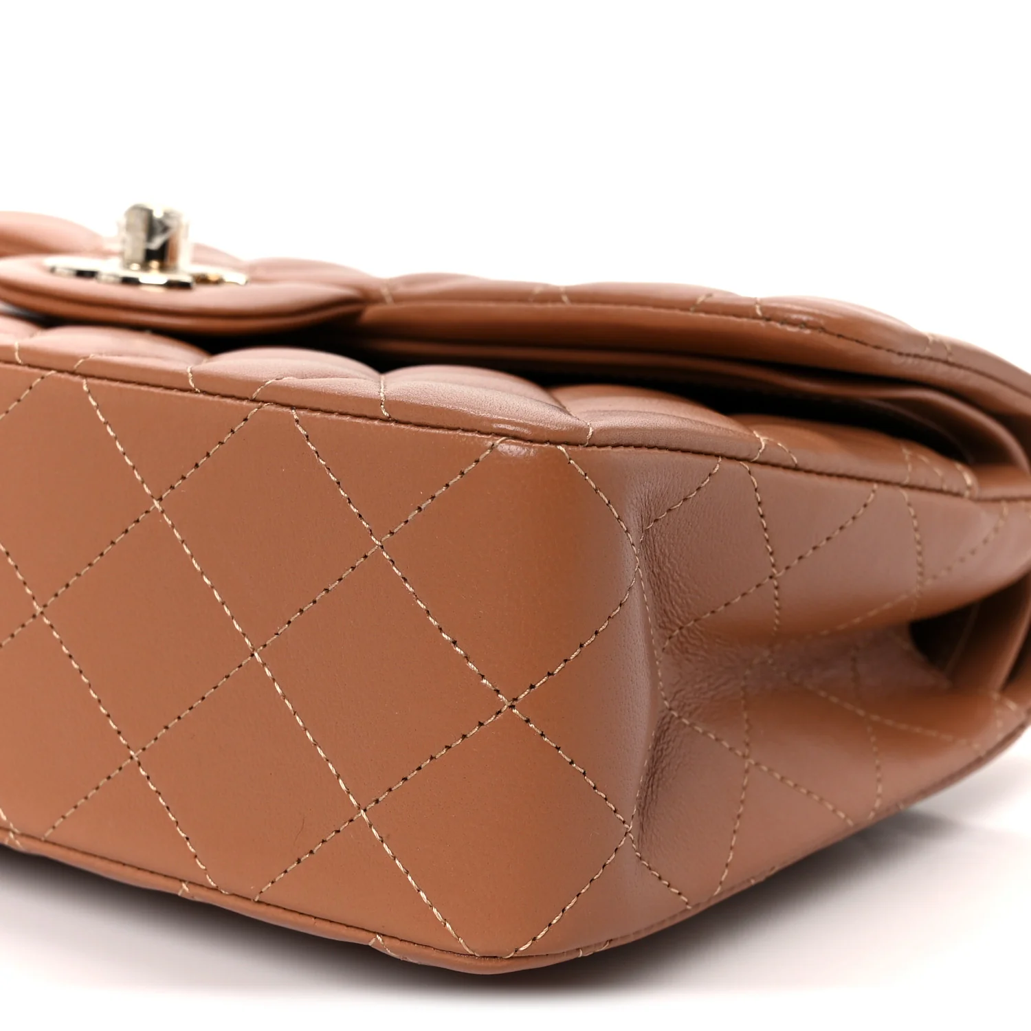 Lambskin Quilted Small Double Flap Brown - Image 11