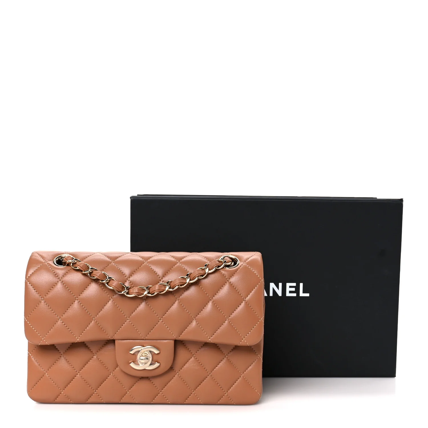 Lambskin Quilted Small Double Flap Brown - Image 12