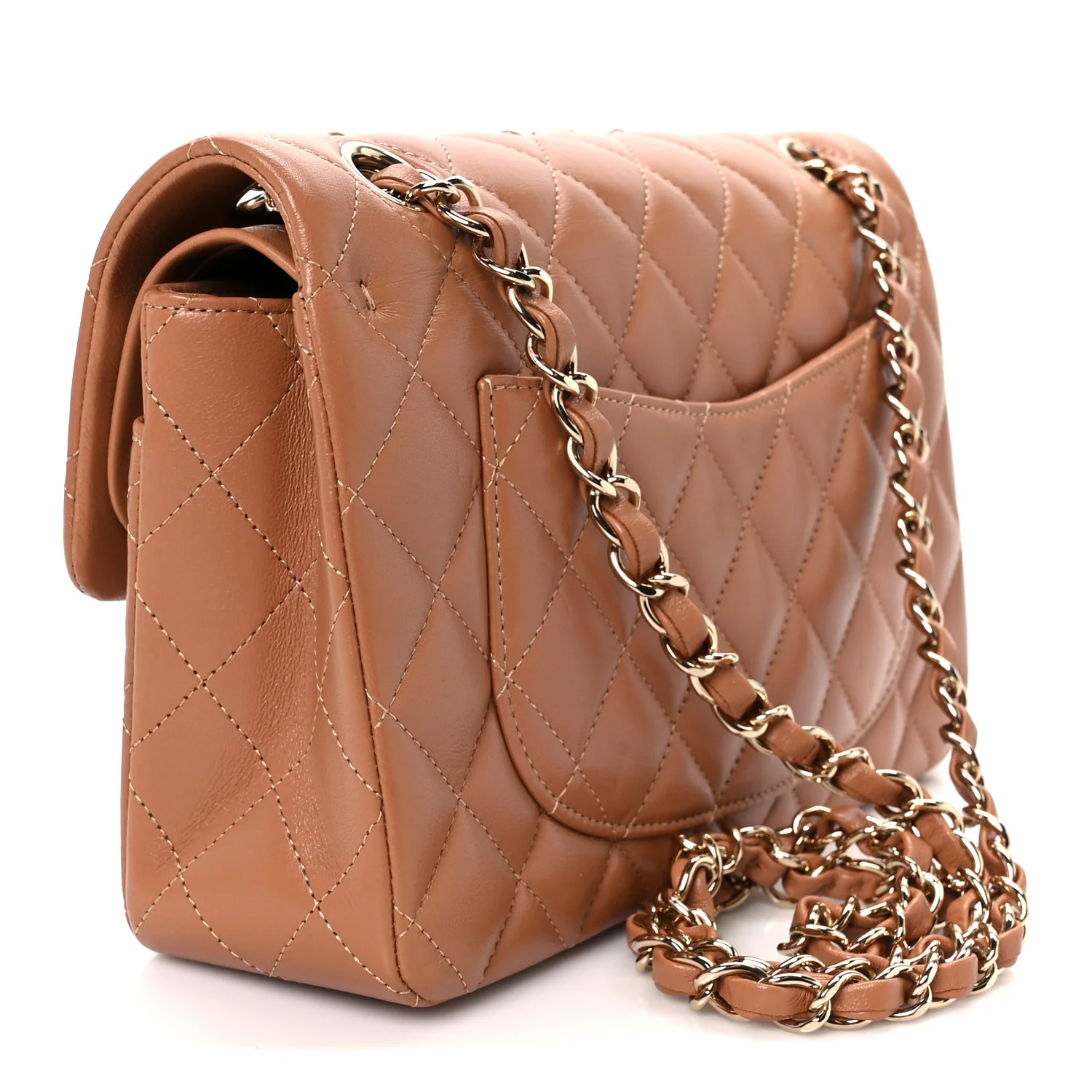 Lambskin Quilted Small Double Flap Brown - Image 3