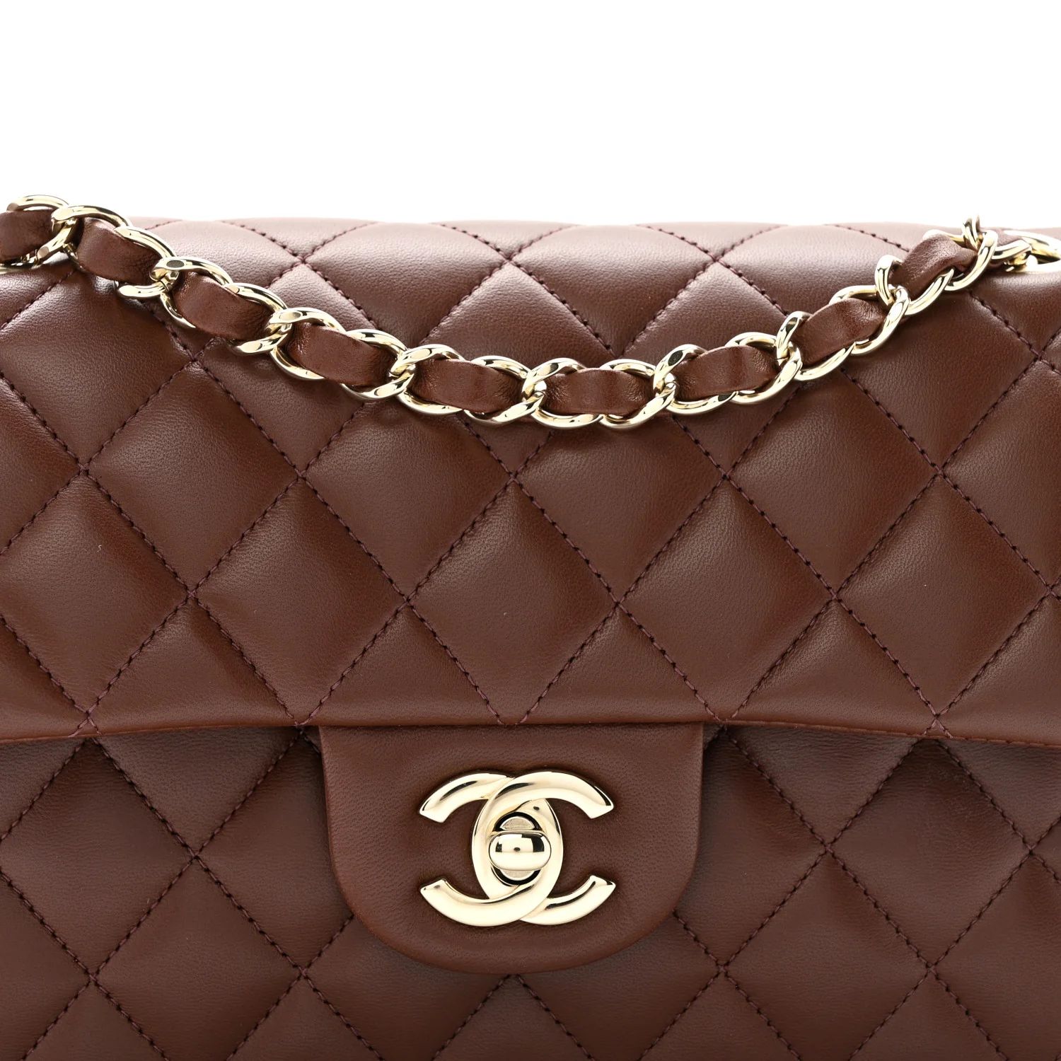Lambskin Quilted Small Double Flap Dark Brown - Image 8
