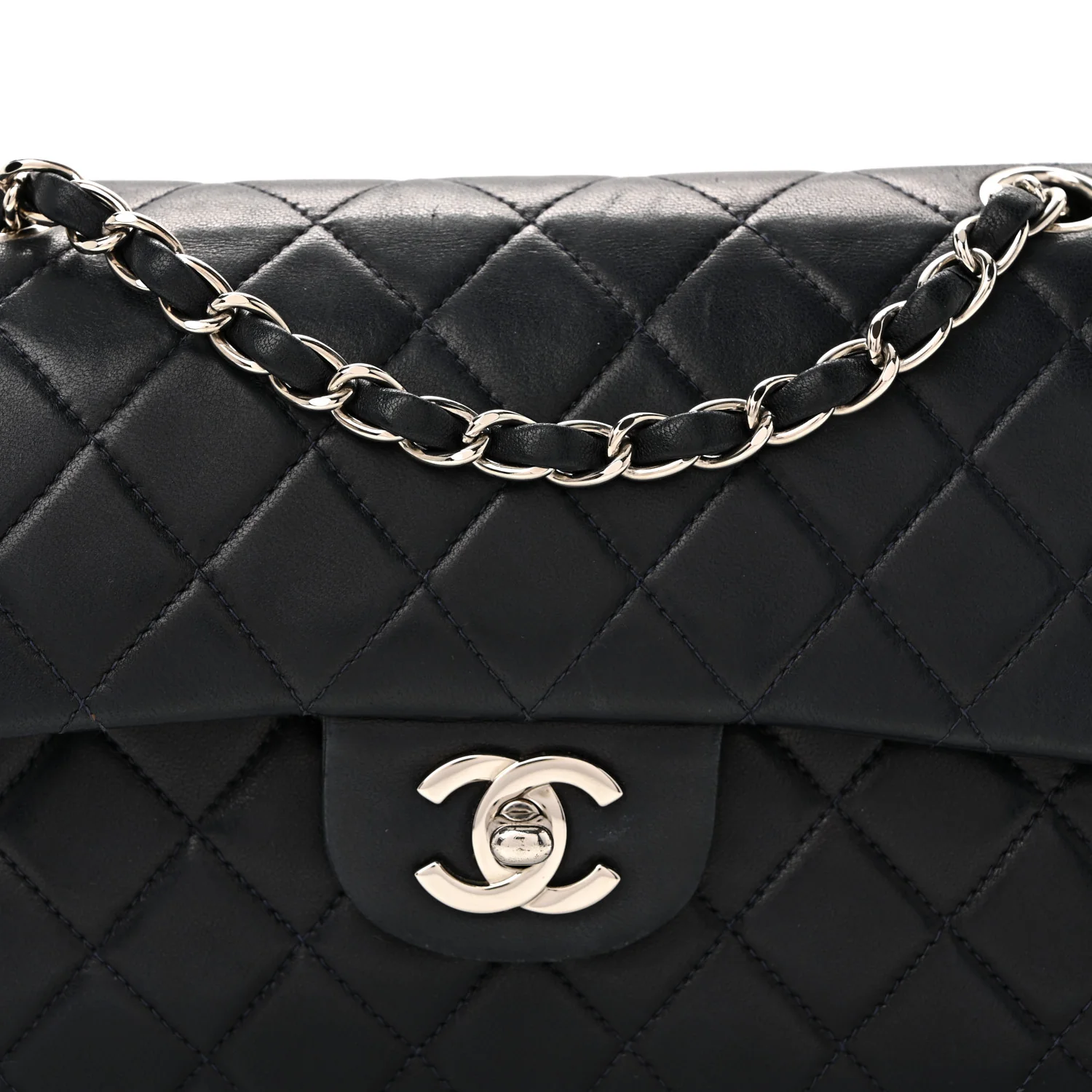 Lambskin Quilted Small Double Flap Navy - Image 8