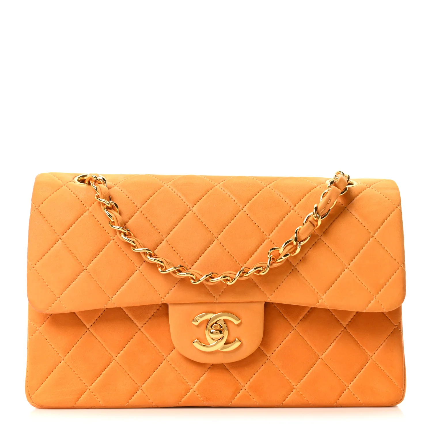 Lambskin Quilted Small Double Flap Yellow