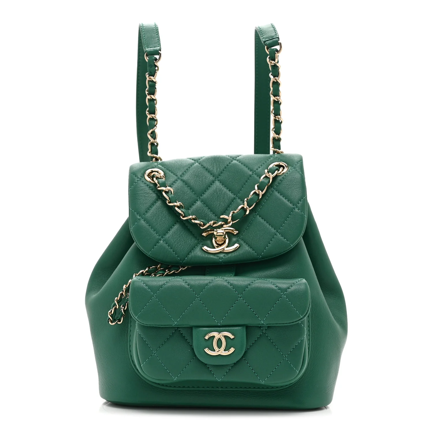 Lambskin Quilted Small Duma Drawstring Backpack Green