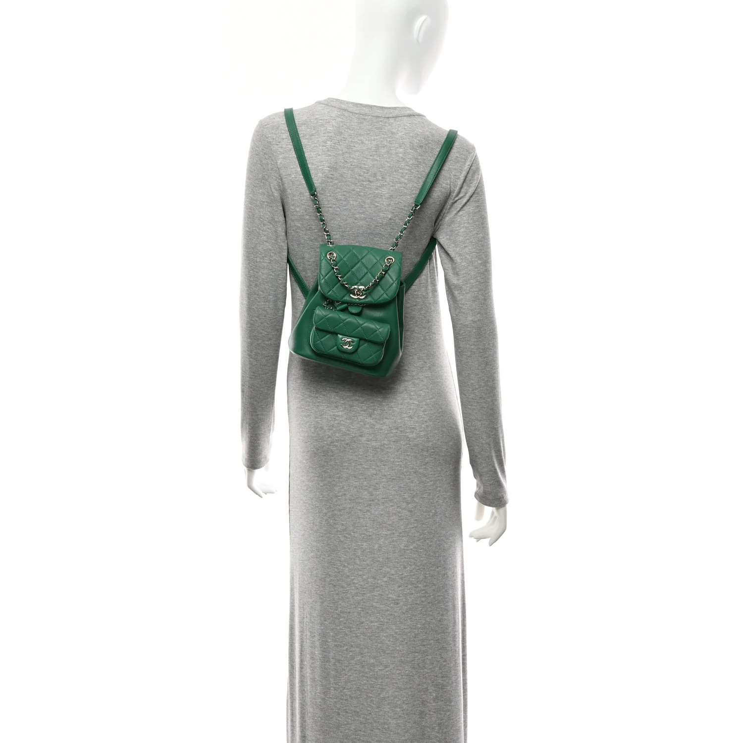 Lambskin Quilted Small Duma Drawstring Backpack Green - Image 11