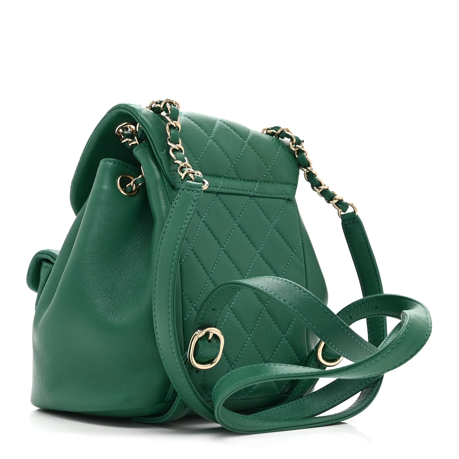 Lambskin Quilted Small Duma Drawstring Backpack Green - Image 3