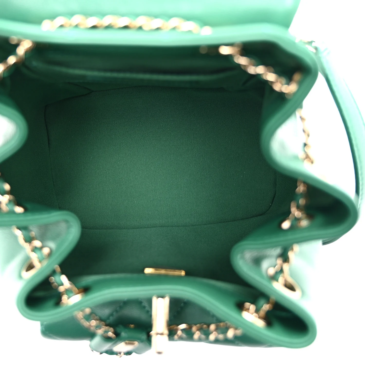 Lambskin Quilted Small Duma Drawstring Backpack Green - Image 5
