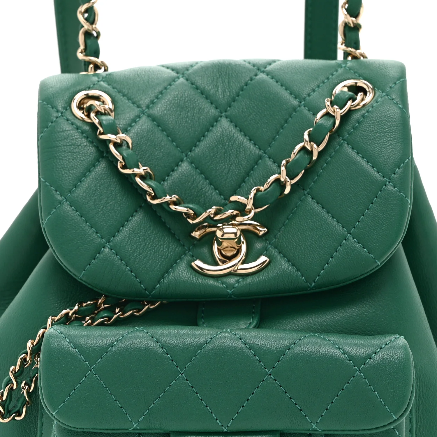 Lambskin Quilted Small Duma Drawstring Backpack Green - Image 8
