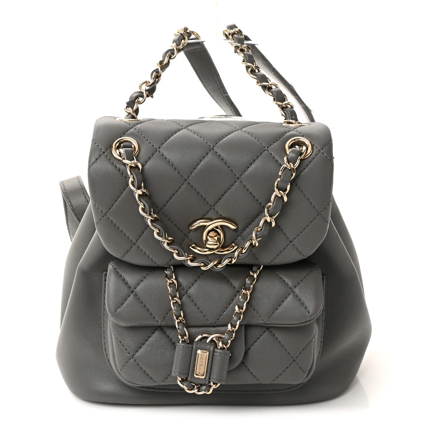 Lambskin Quilted Small Duma Drawstring Backpack Grey