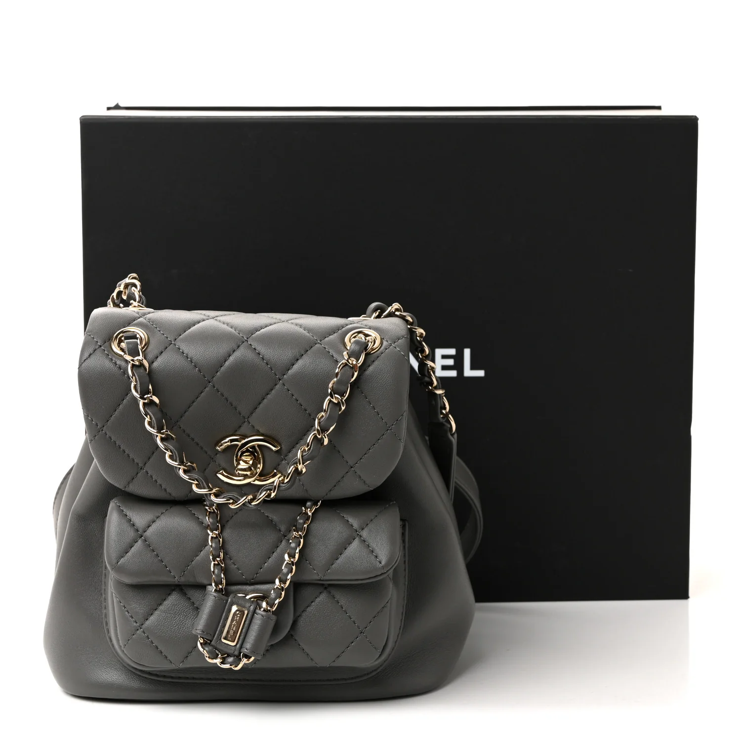 Lambskin Quilted Small Duma Drawstring Backpack Grey - Image 10
