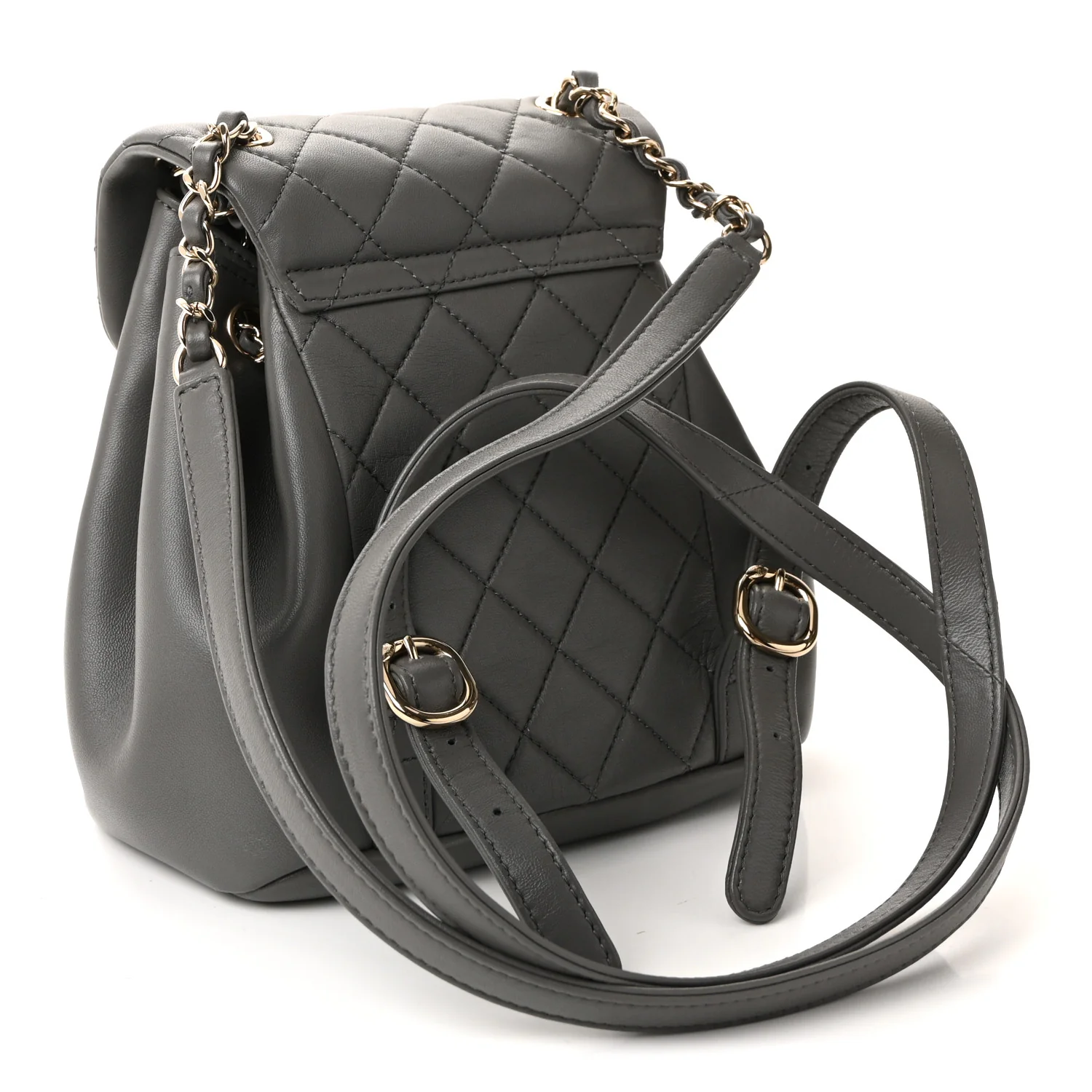 Lambskin Quilted Small Duma Drawstring Backpack Grey - Image 2