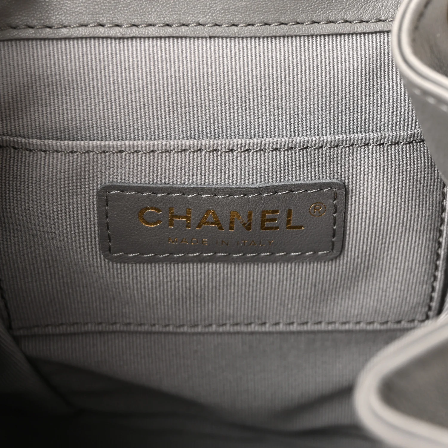 Lambskin Quilted Small Duma Drawstring Backpack Grey - Image 5