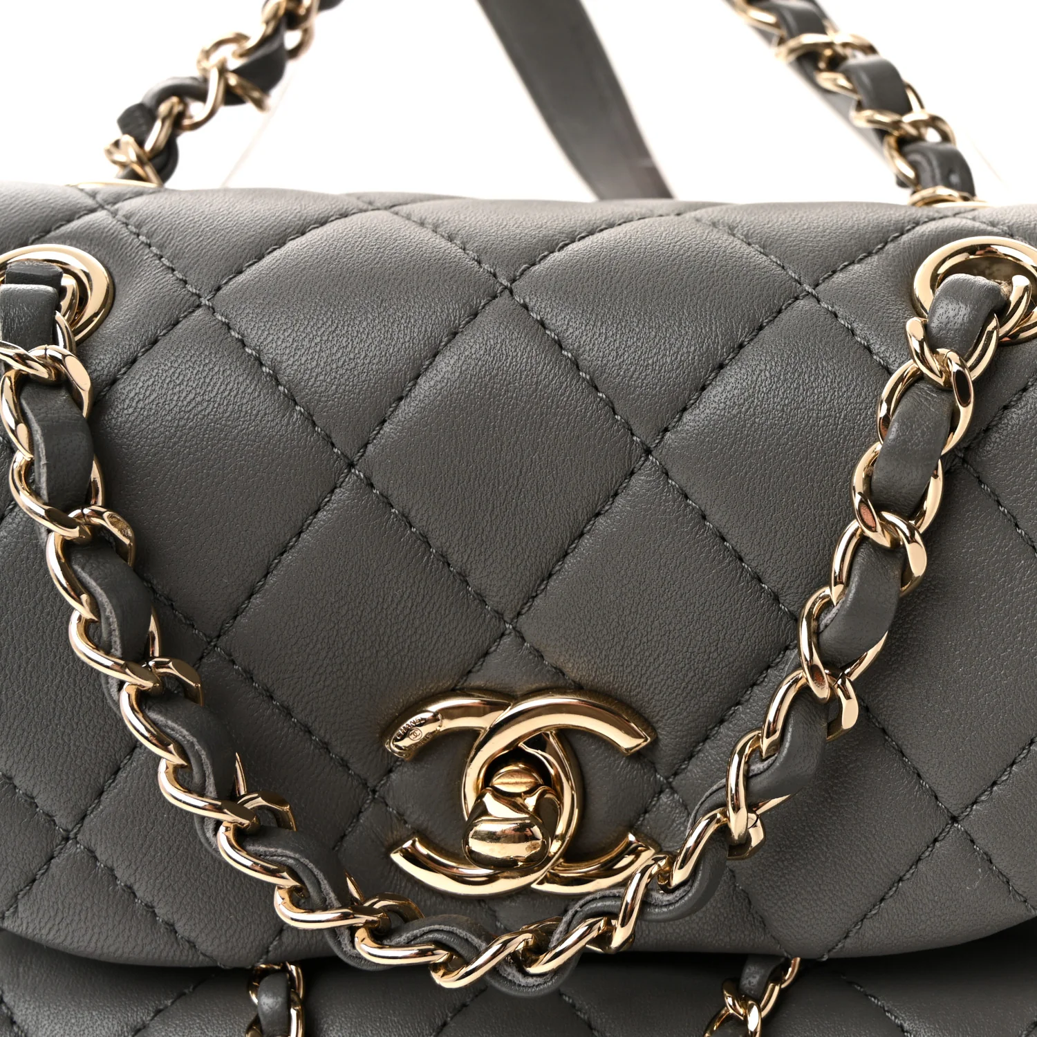 Lambskin Quilted Small Duma Drawstring Backpack Grey - Image 7