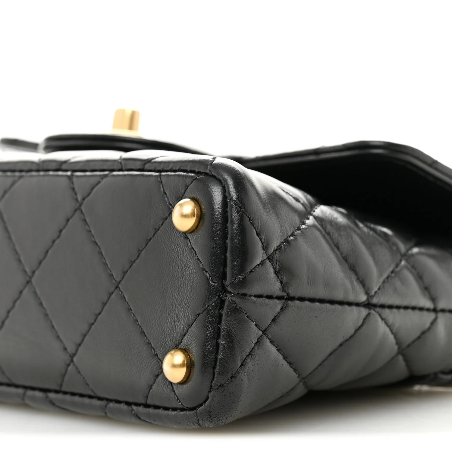 Lambskin Quilted Small Flap Top Handle Bag Black - Image 10