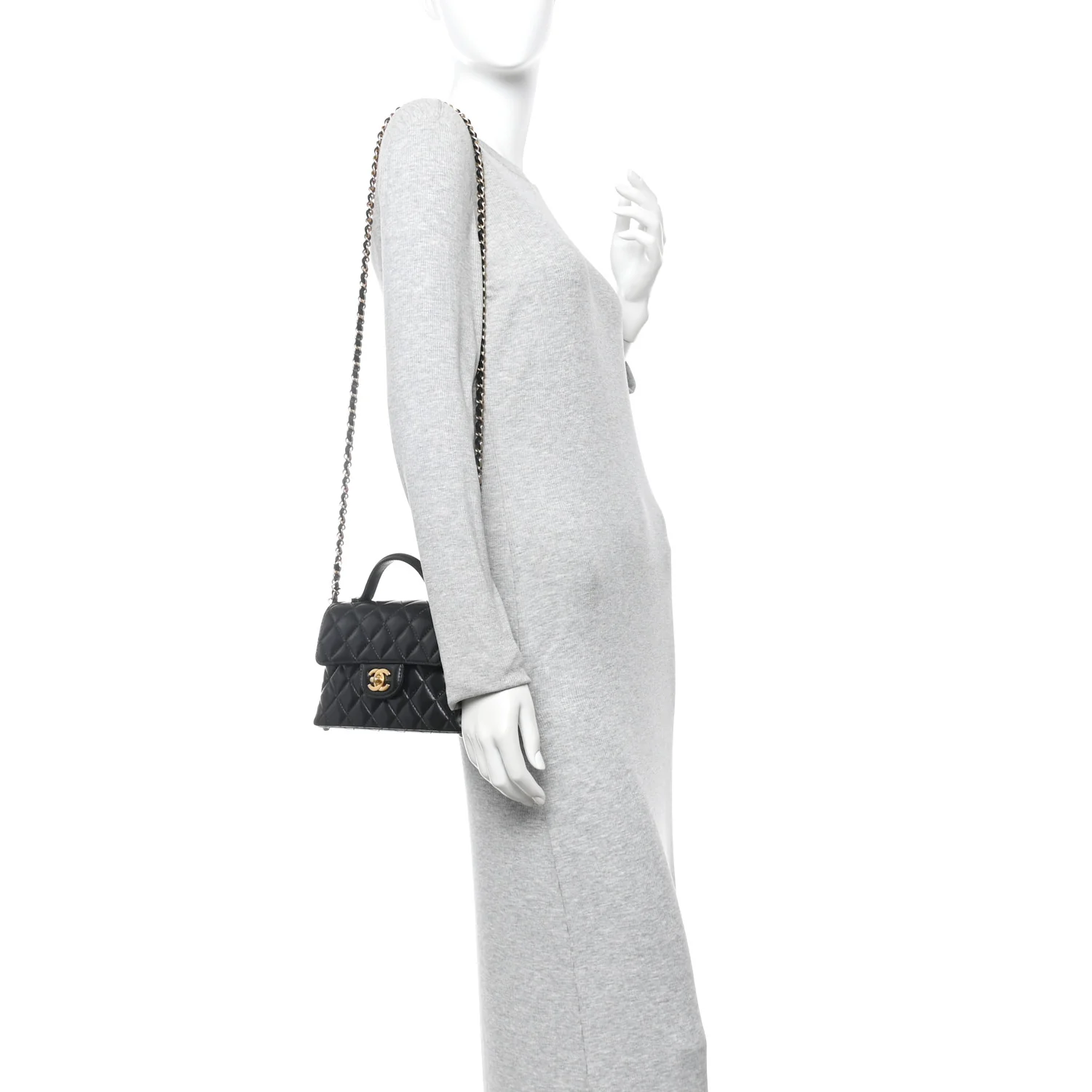 Lambskin Quilted Small Flap Top Handle Bag Black - Image 2