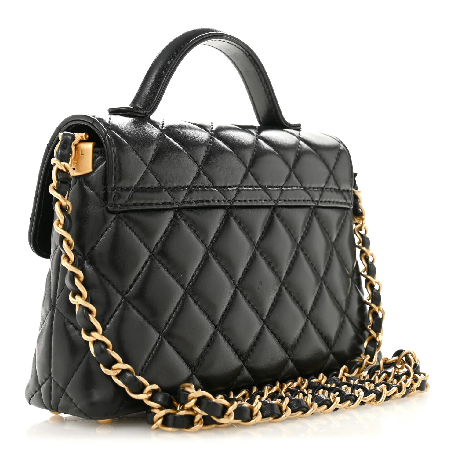 Lambskin Quilted Small Flap Top Handle Bag Black - Image 3