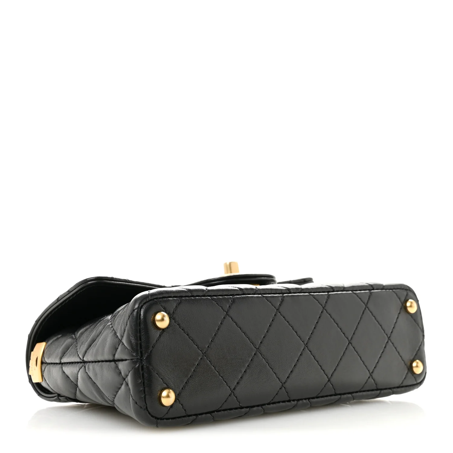 Lambskin Quilted Small Flap Top Handle Bag Black - Image 4