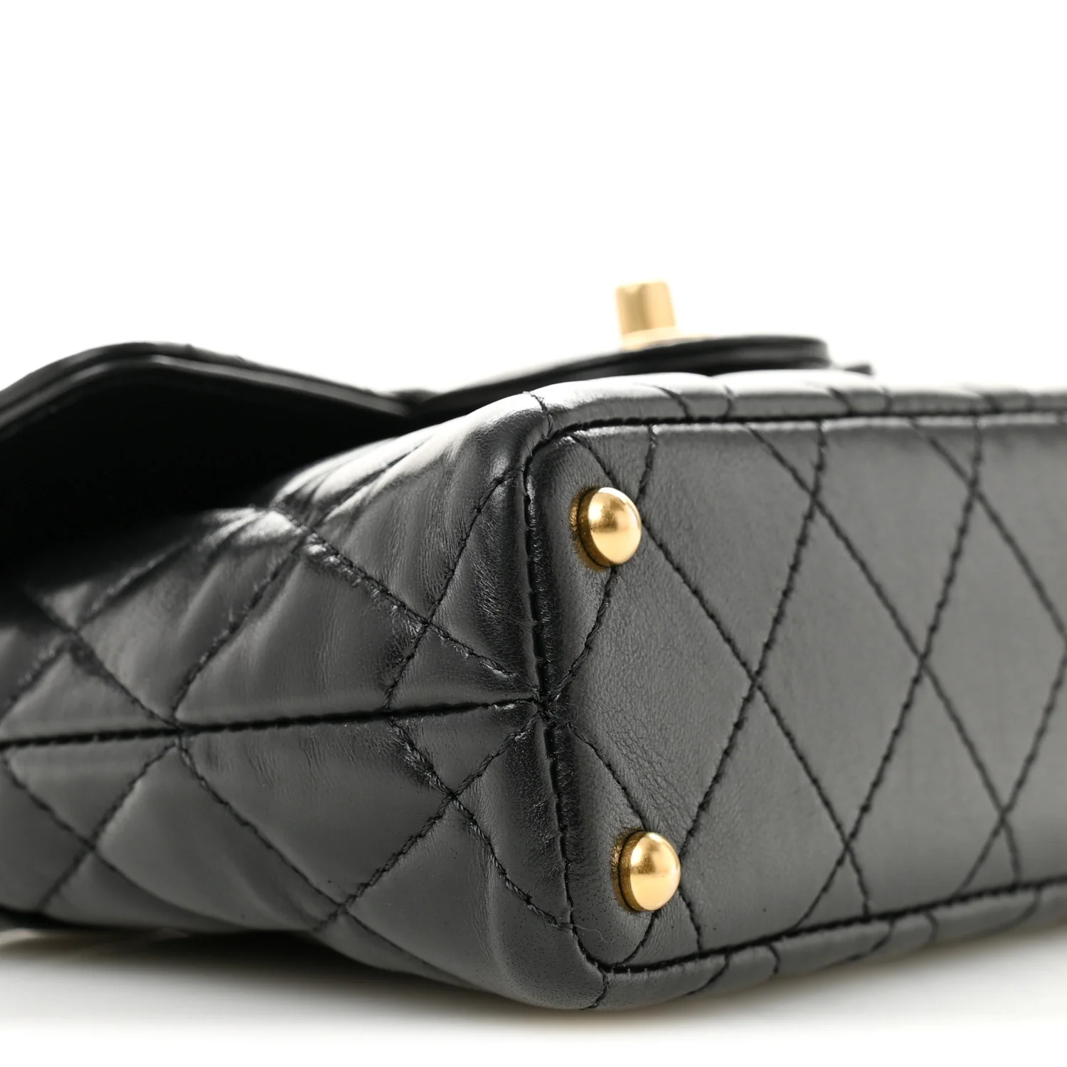 Lambskin Quilted Small Flap Top Handle Bag Black - Image 9